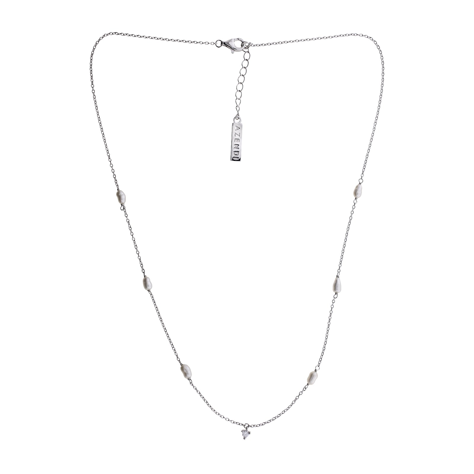 Simple Freshwater Pearl and Cubic Zirconia Chain Necklace