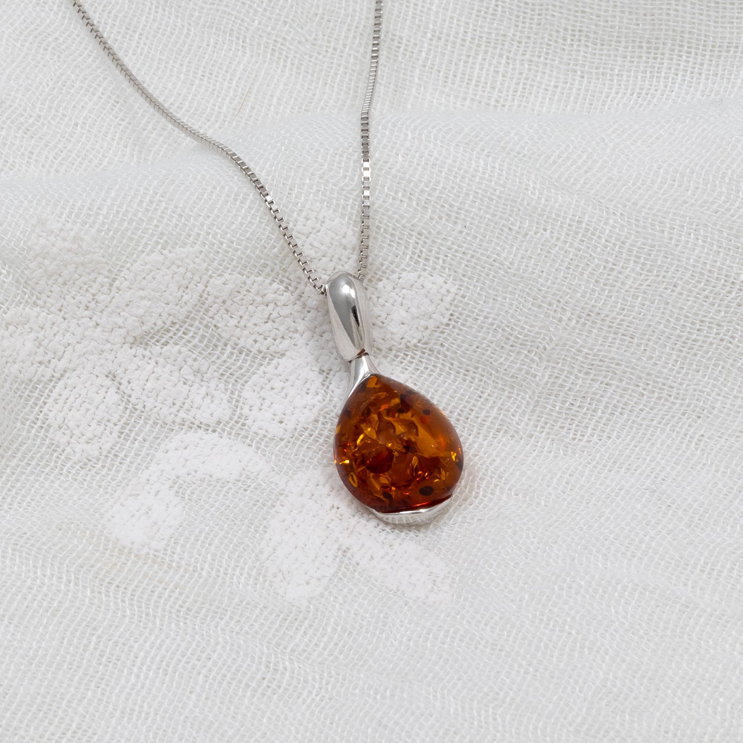 Silver Amber Droplet Pendant