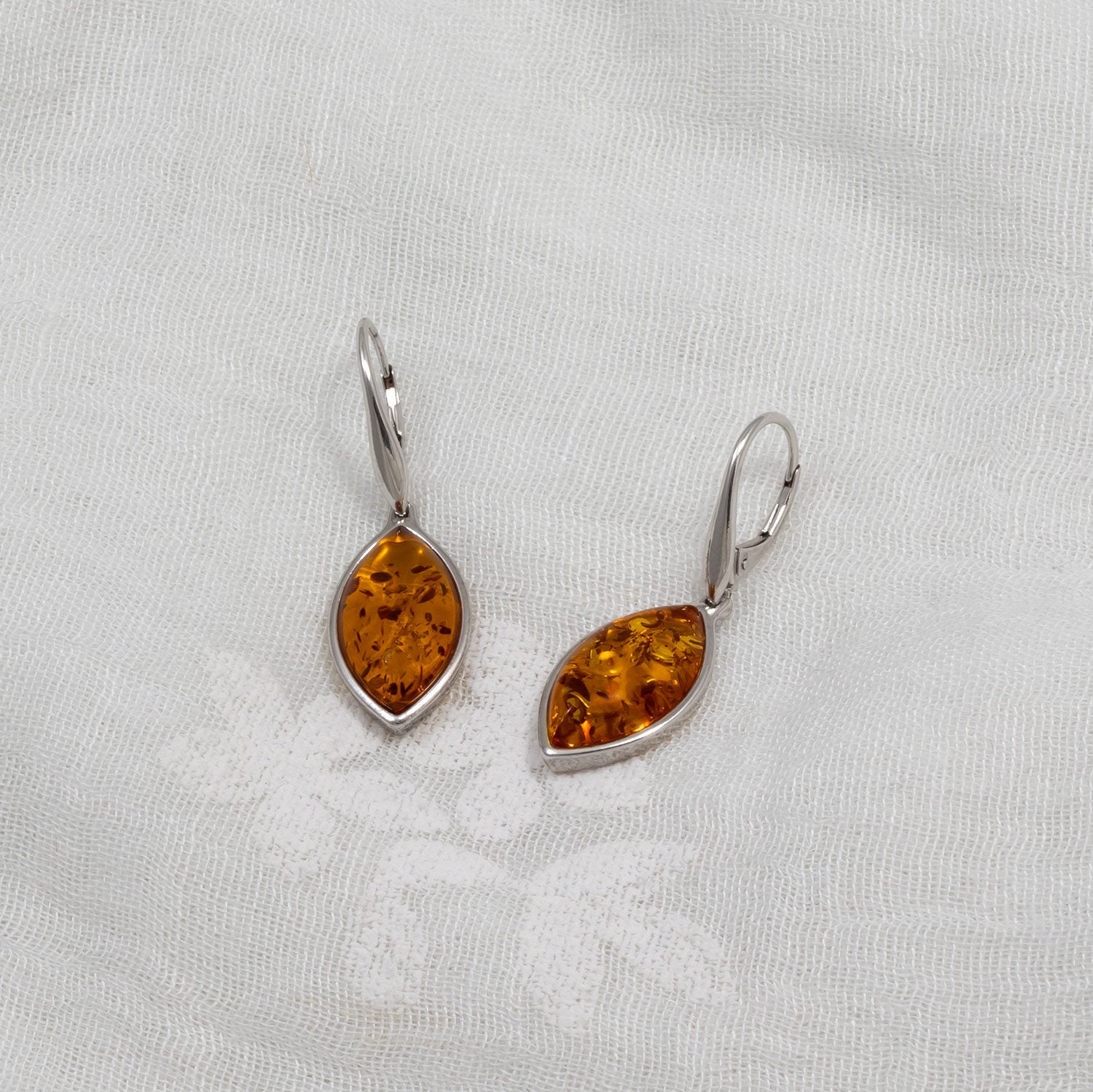 Silver Simple Marquise Amber Drop Earrings