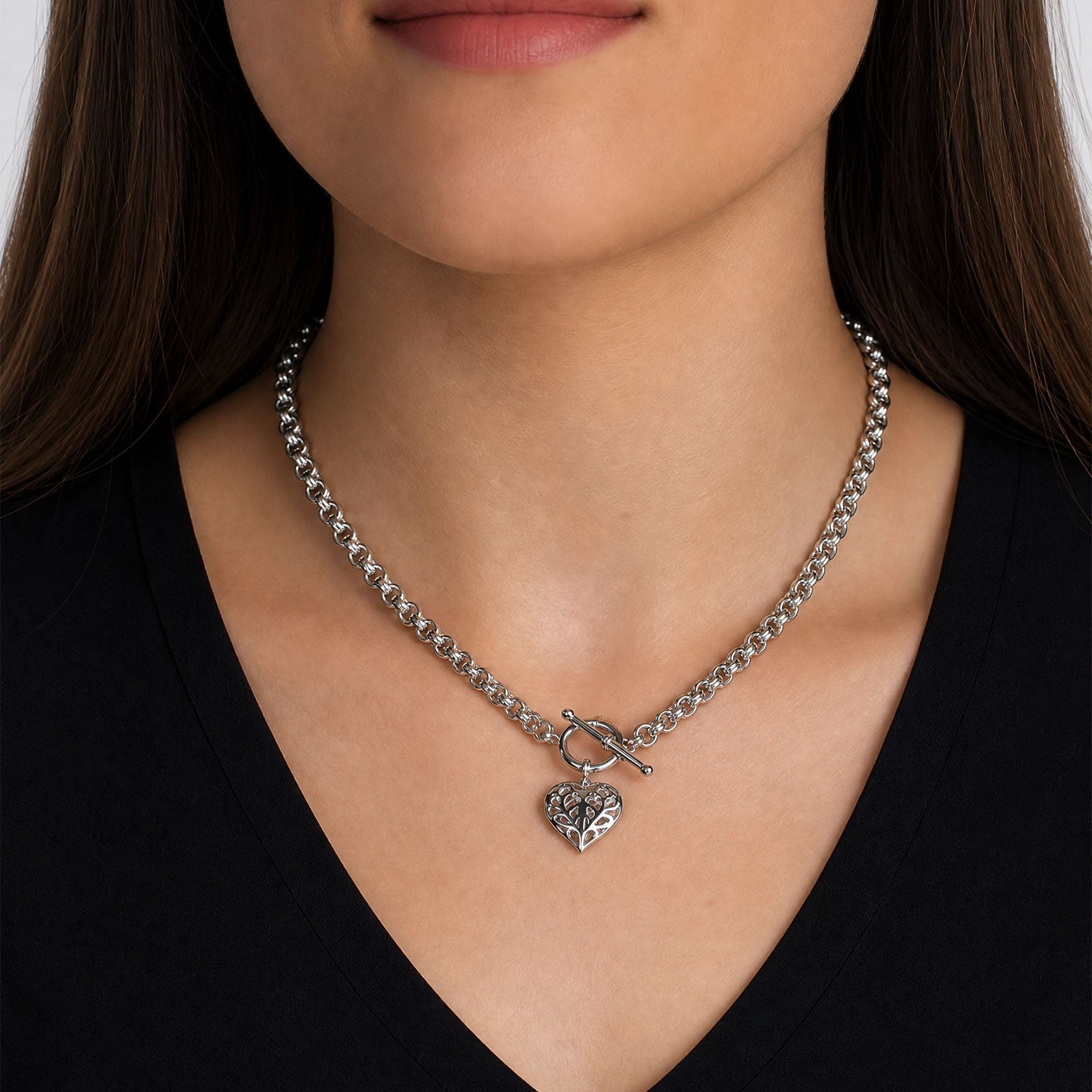Silver Heart of Yorkshire Hanging Heart T-Bar Necklace