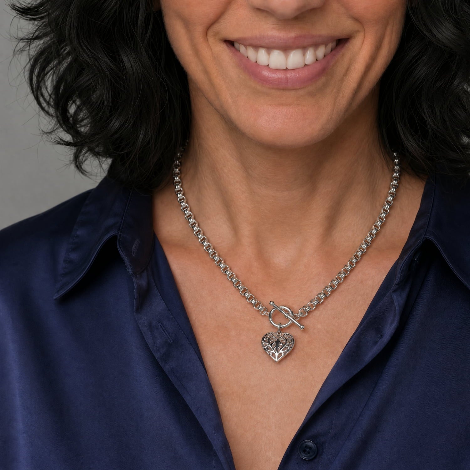 Silver Heart of Yorkshire Hanging Heart T-Bar Necklace