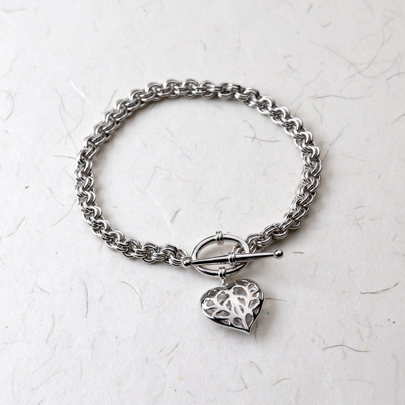 Silver Heart of Yorkshire Hanging Heart T-Bar Bracelet