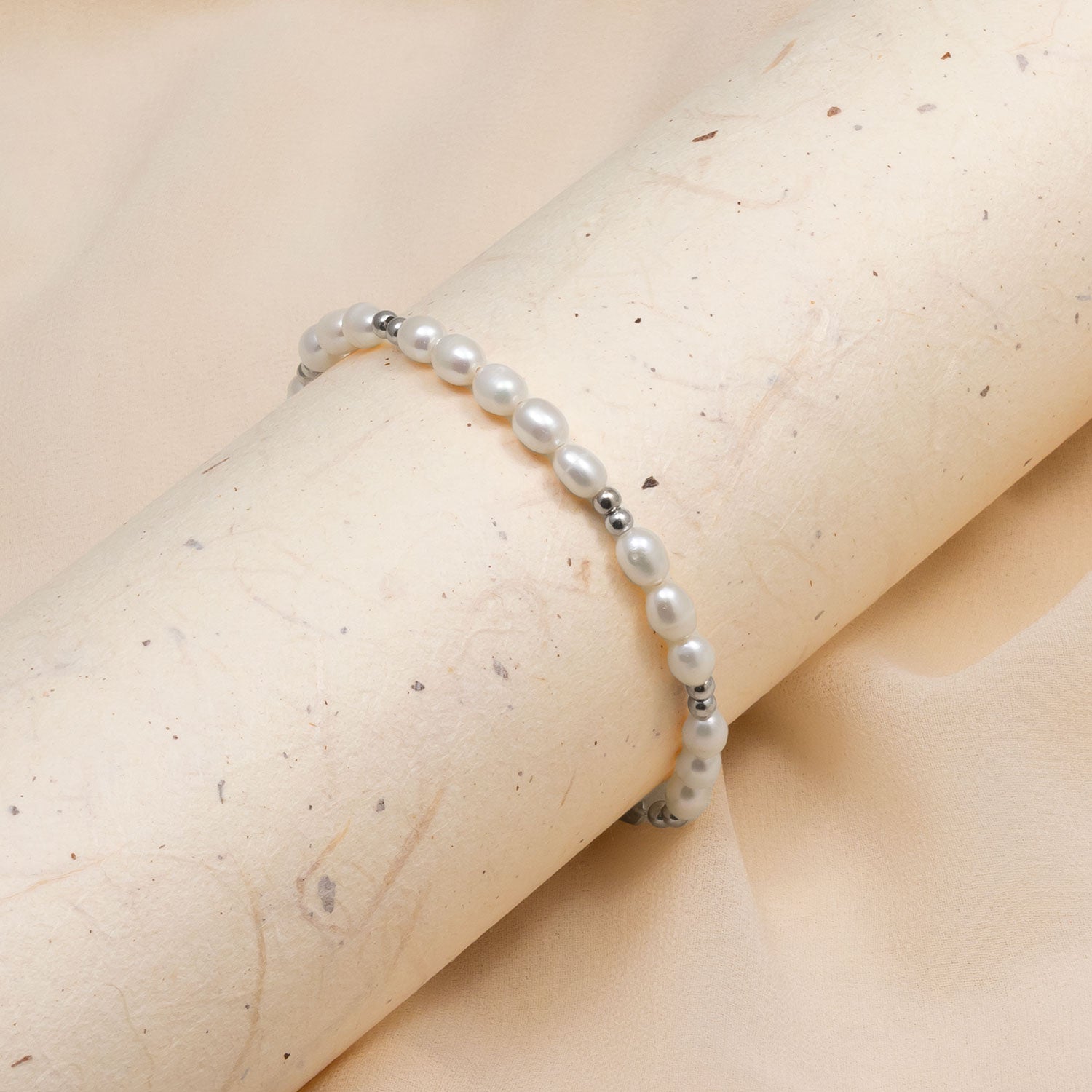 Sterling Silver Freshwater Pearl & Silver Beads Bracelet