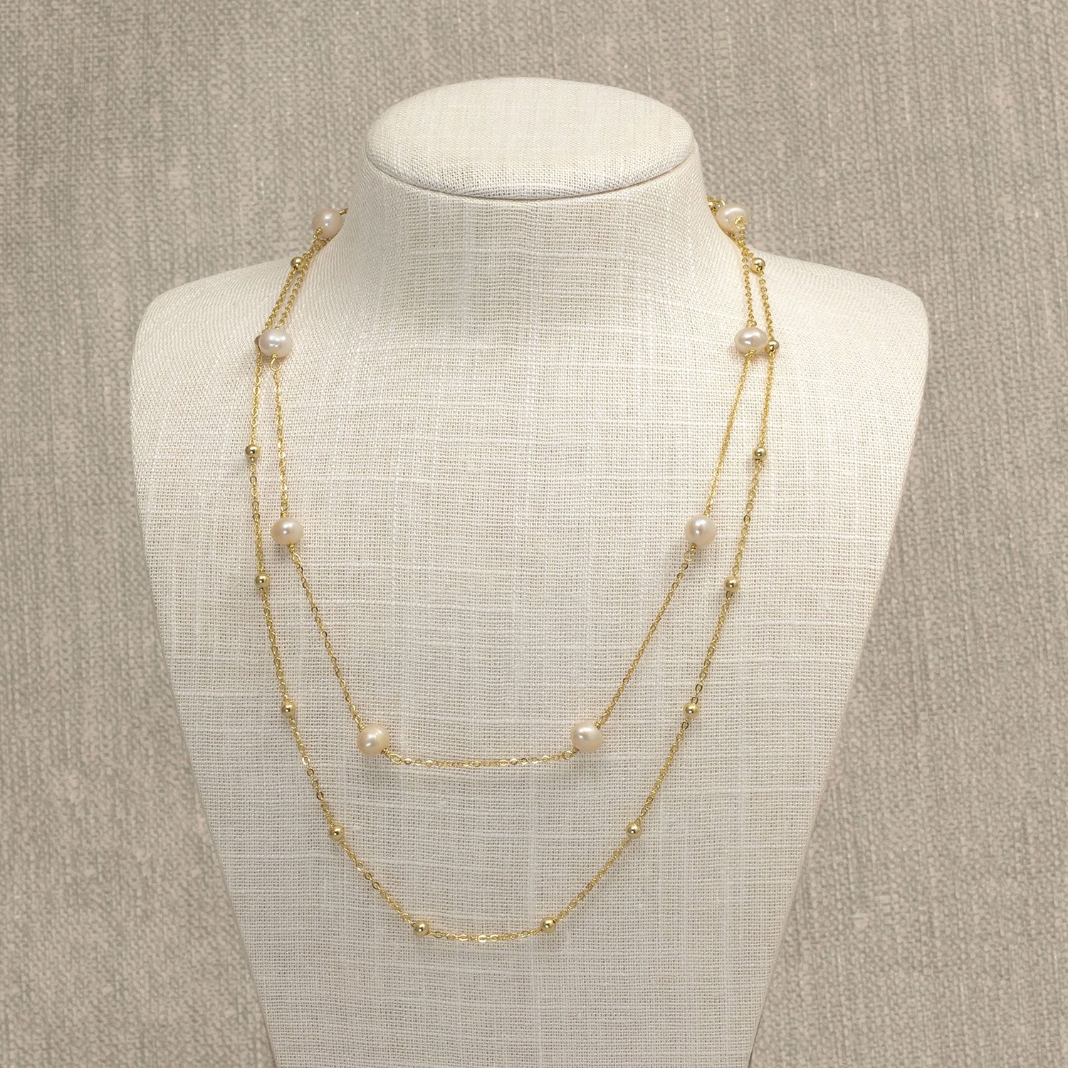 Gold Vermeil Double Strand Necklace with Freshwater Pearls