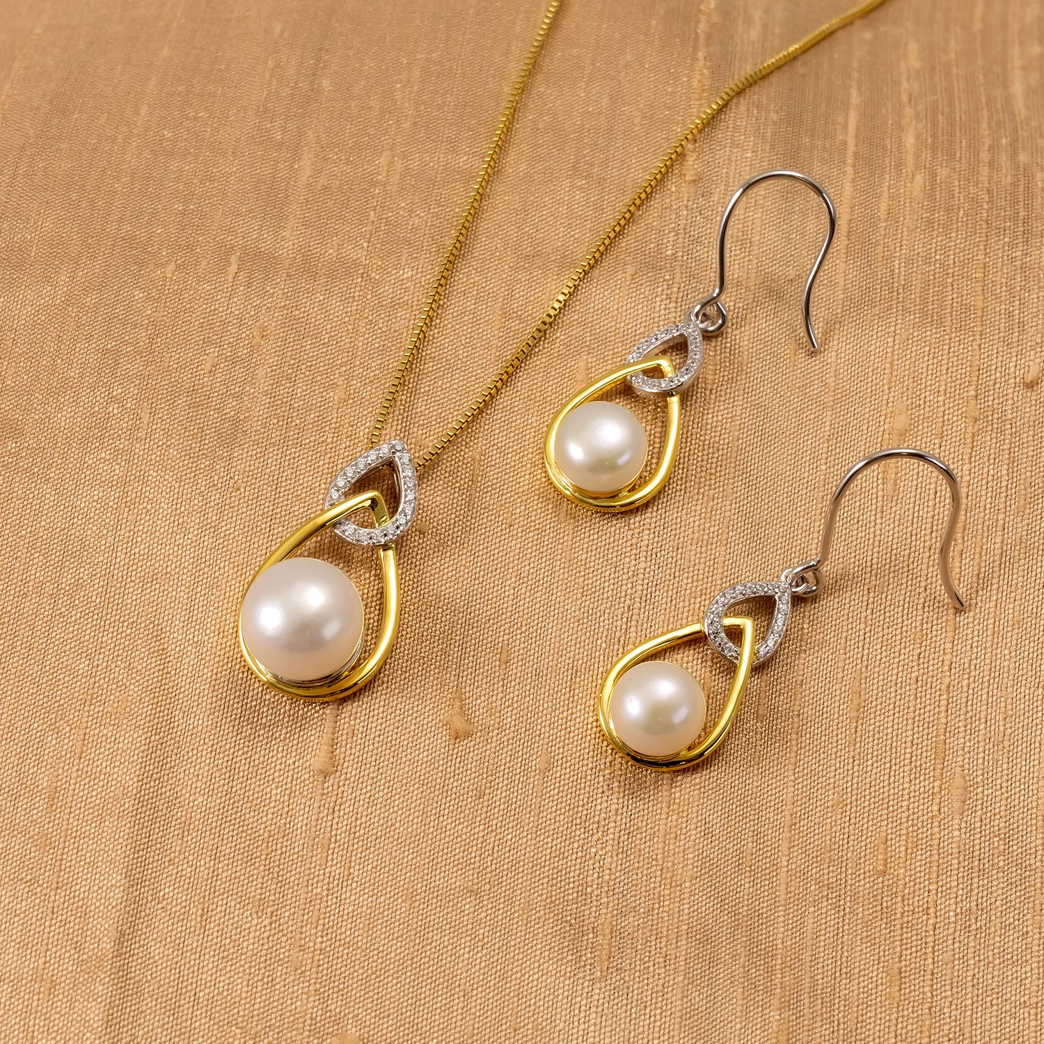 Silver & Gold Vermeil Freshwater Pearl Teardrops Pendant