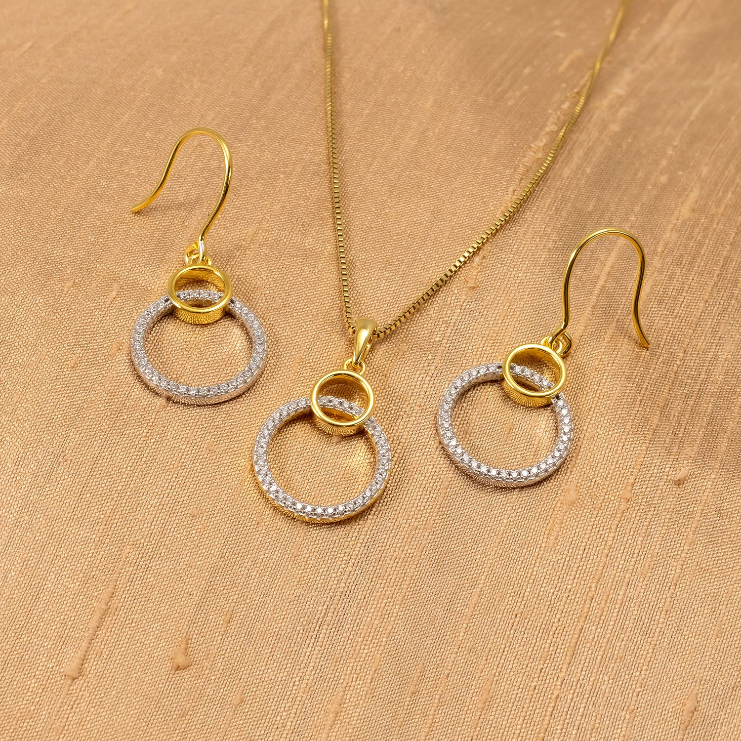 Silver & Gold Vermeil Circles Drop Earrings