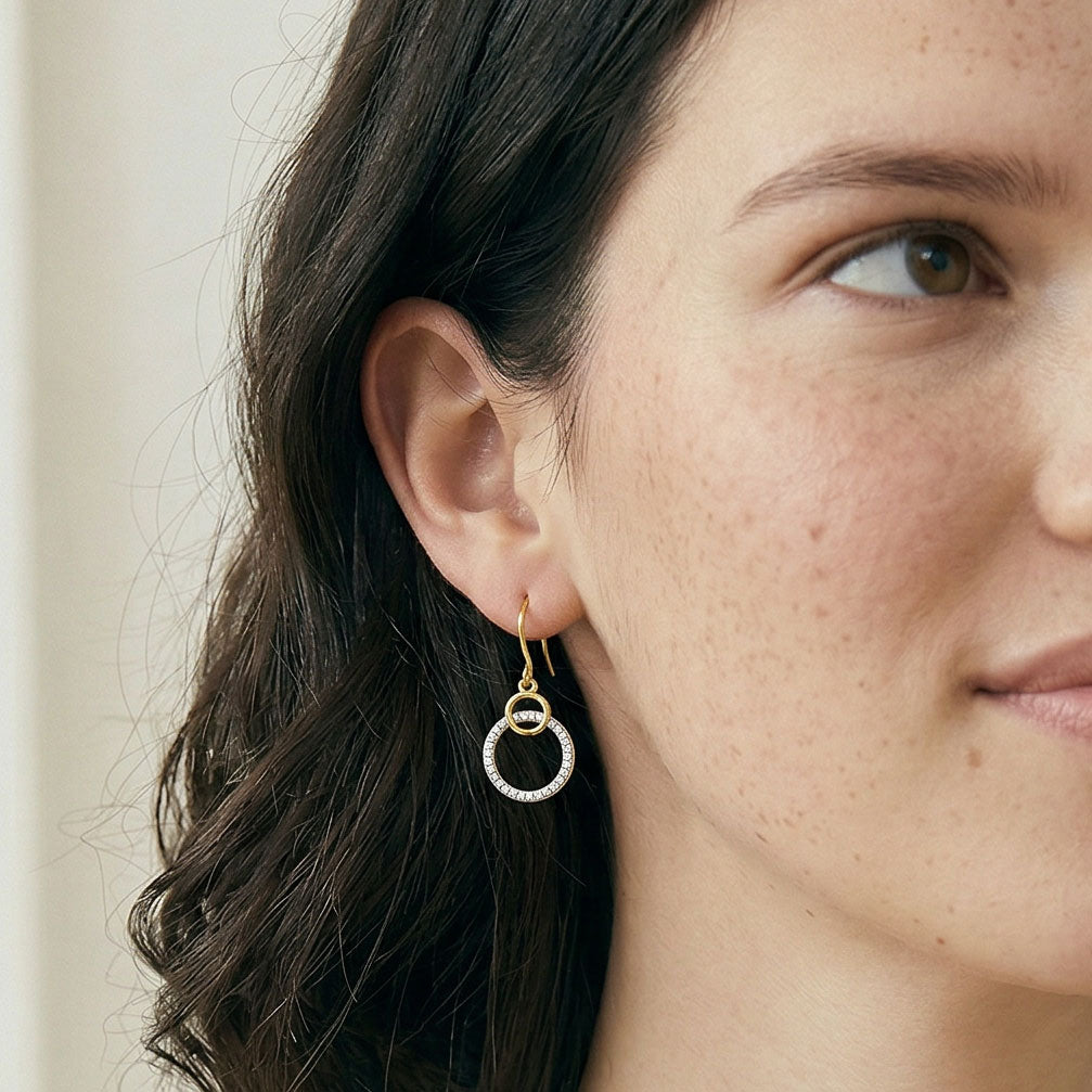 Silver & Gold Vermeil Circles Drop Earrings
