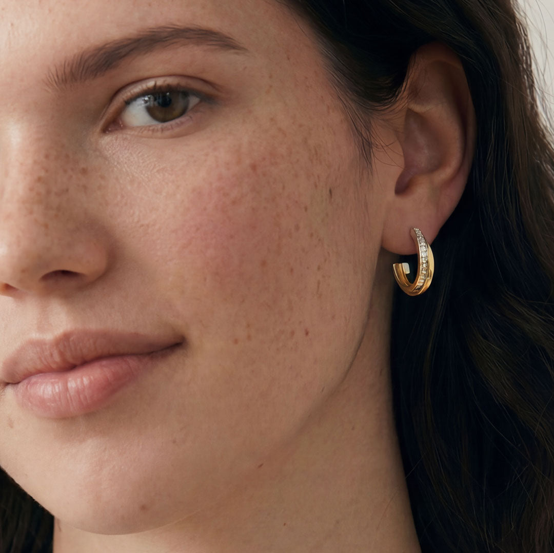 Silver & Gold Vermeil Stone-Set Hoop Earrings