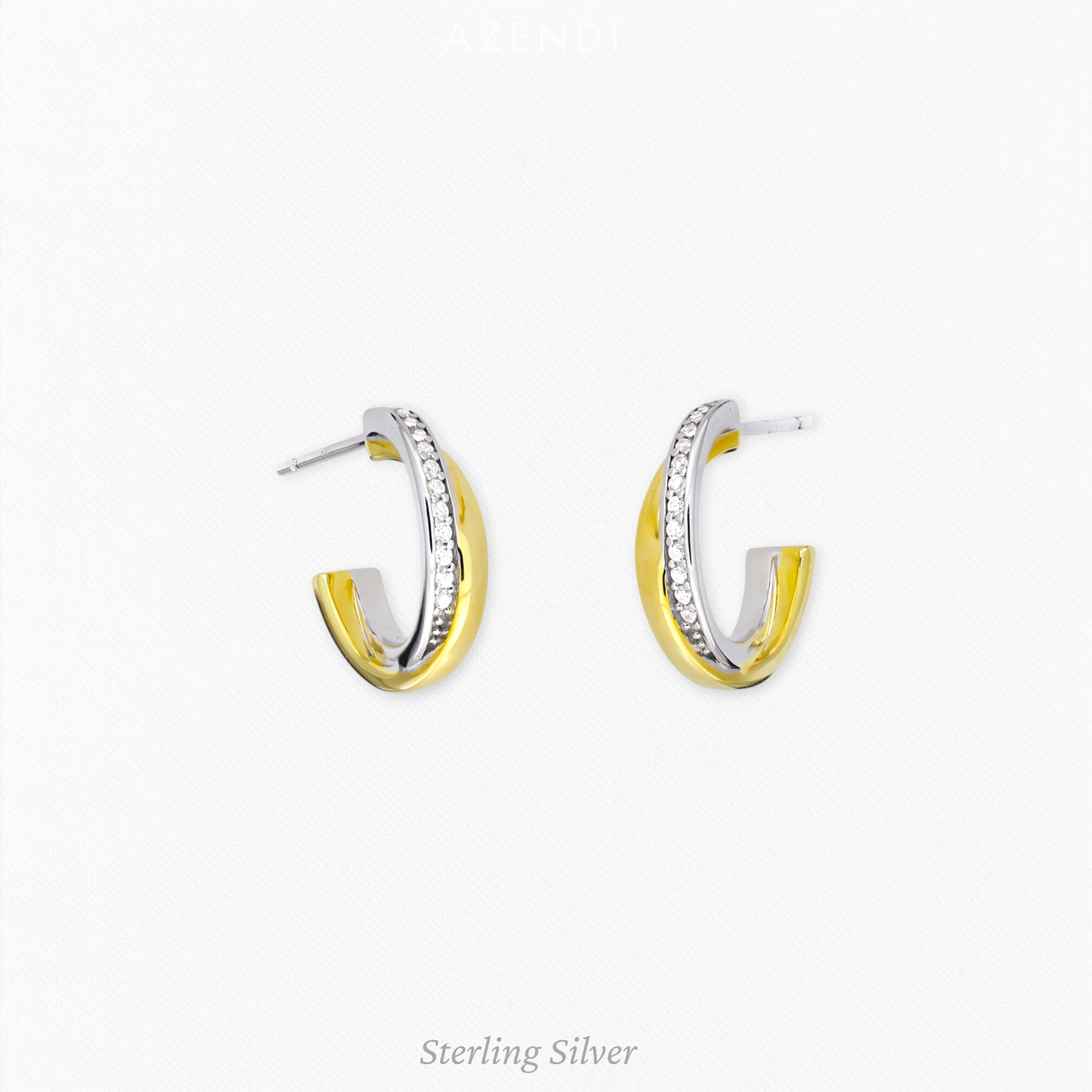 Silver & Gold Vermeil Stone-Set Hoop Earrings
