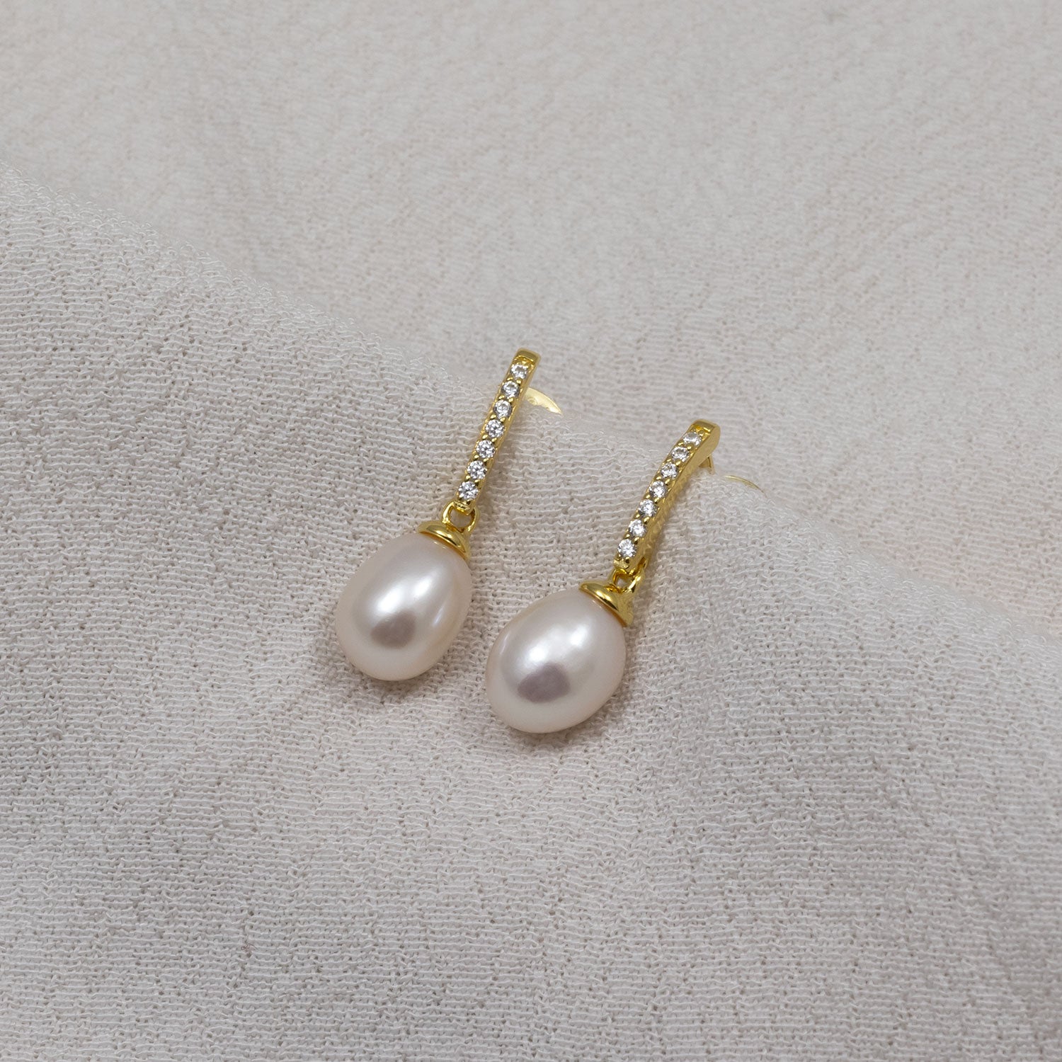 Gold Vermeil & Pavé Oval Pearl Drop Earrings