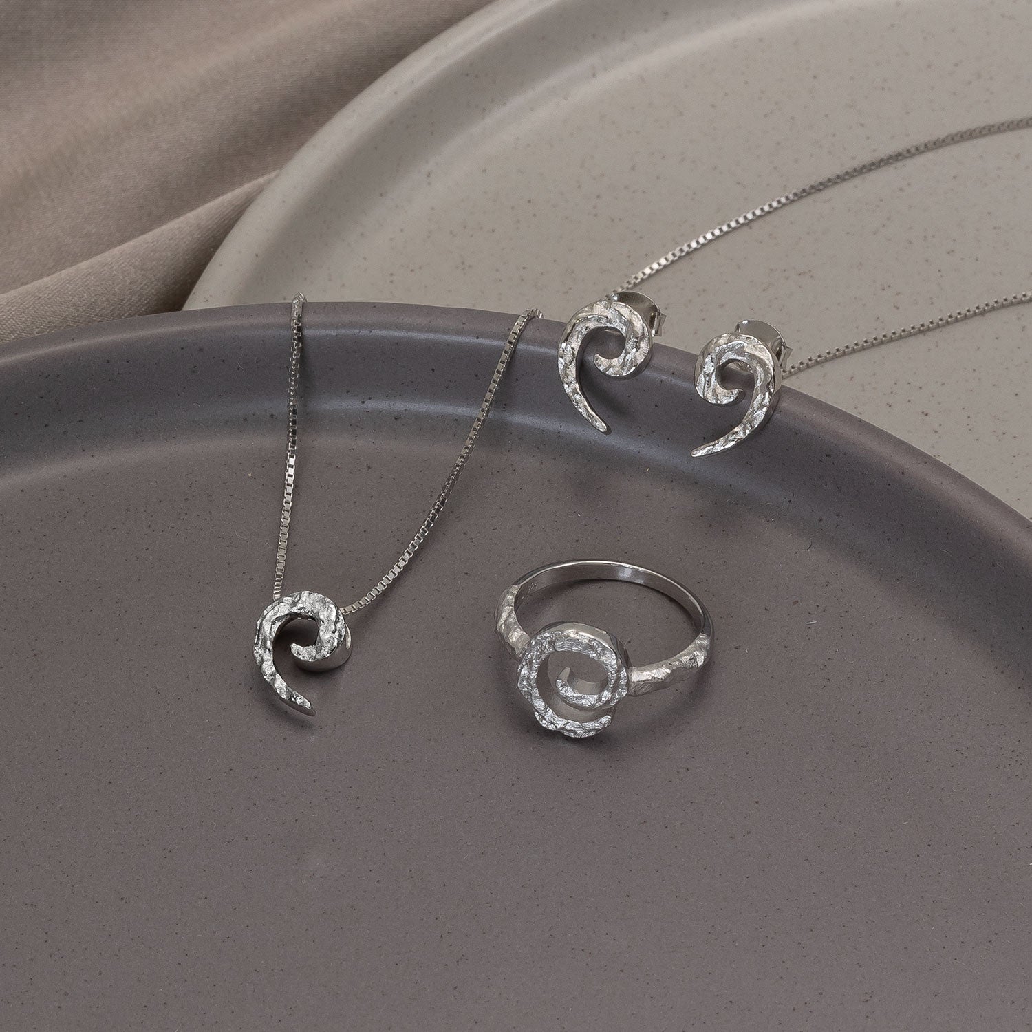 Malham Cove Textured Curling Horn Stud Earrings