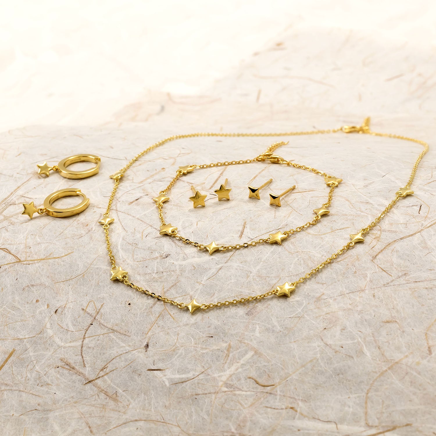 Gold Vermeil Star Charm Hoop Earrings