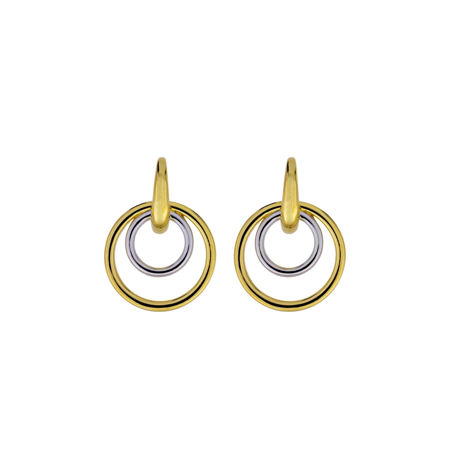 Twin Circle Silver & Gold Vermeil Hoop Drop Earrings