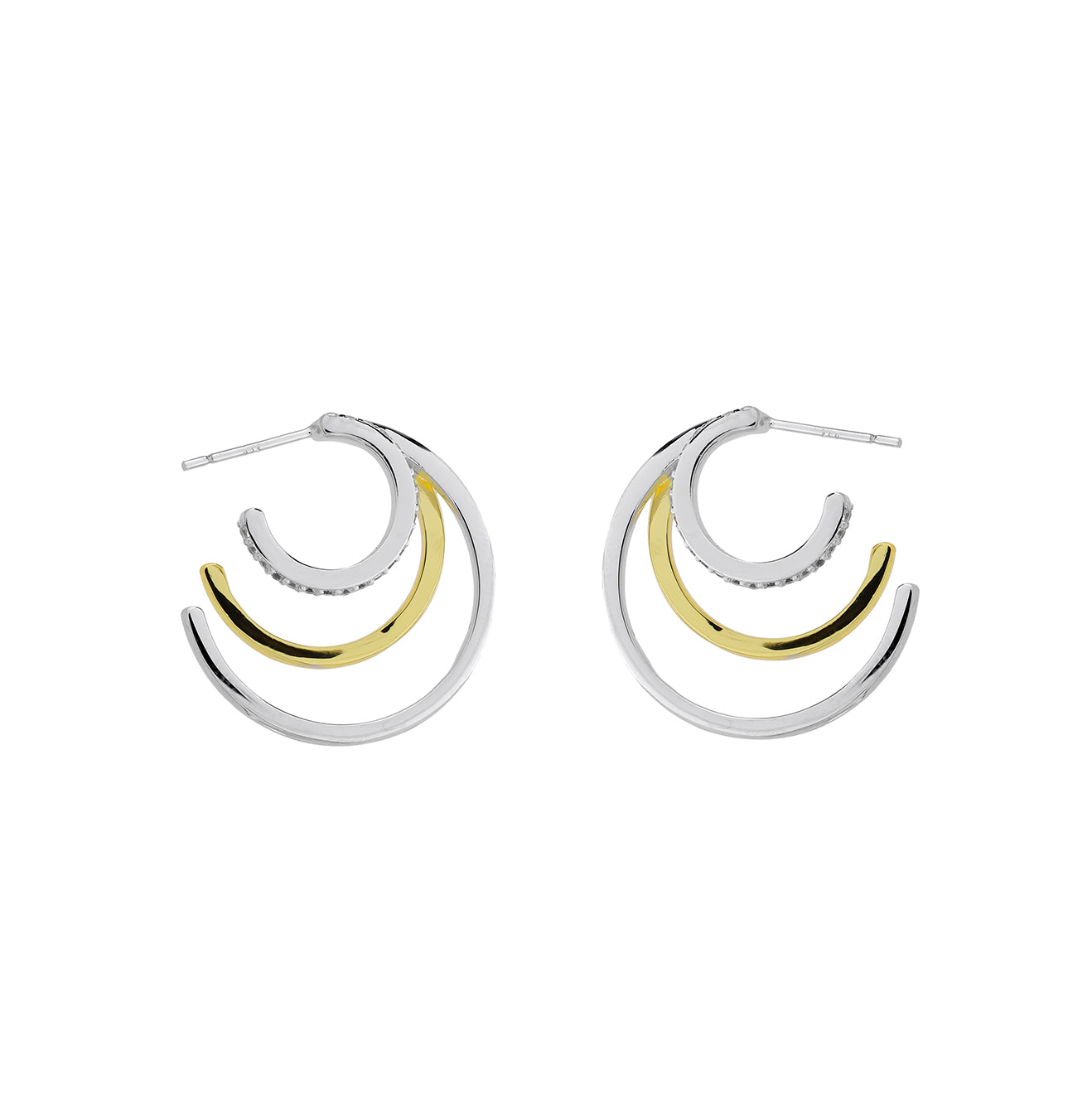 Silver & Gold Vermeil Triple Hoop Earrings
