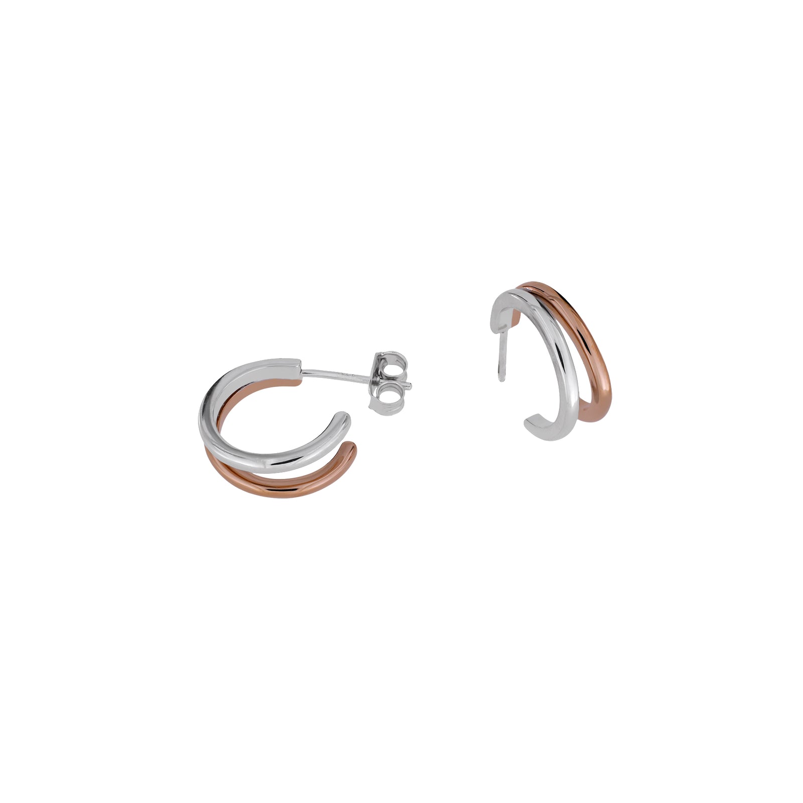 Twin Silver & Rose Gold Vermeil Hoop Earrings