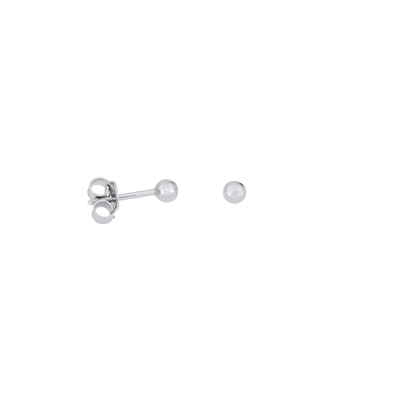 Pair of polished sterling silver ball stud earrings featuring smooth, spherical shapes with secure butterfly backs for an elegant and timeless silver jewellery accessory.