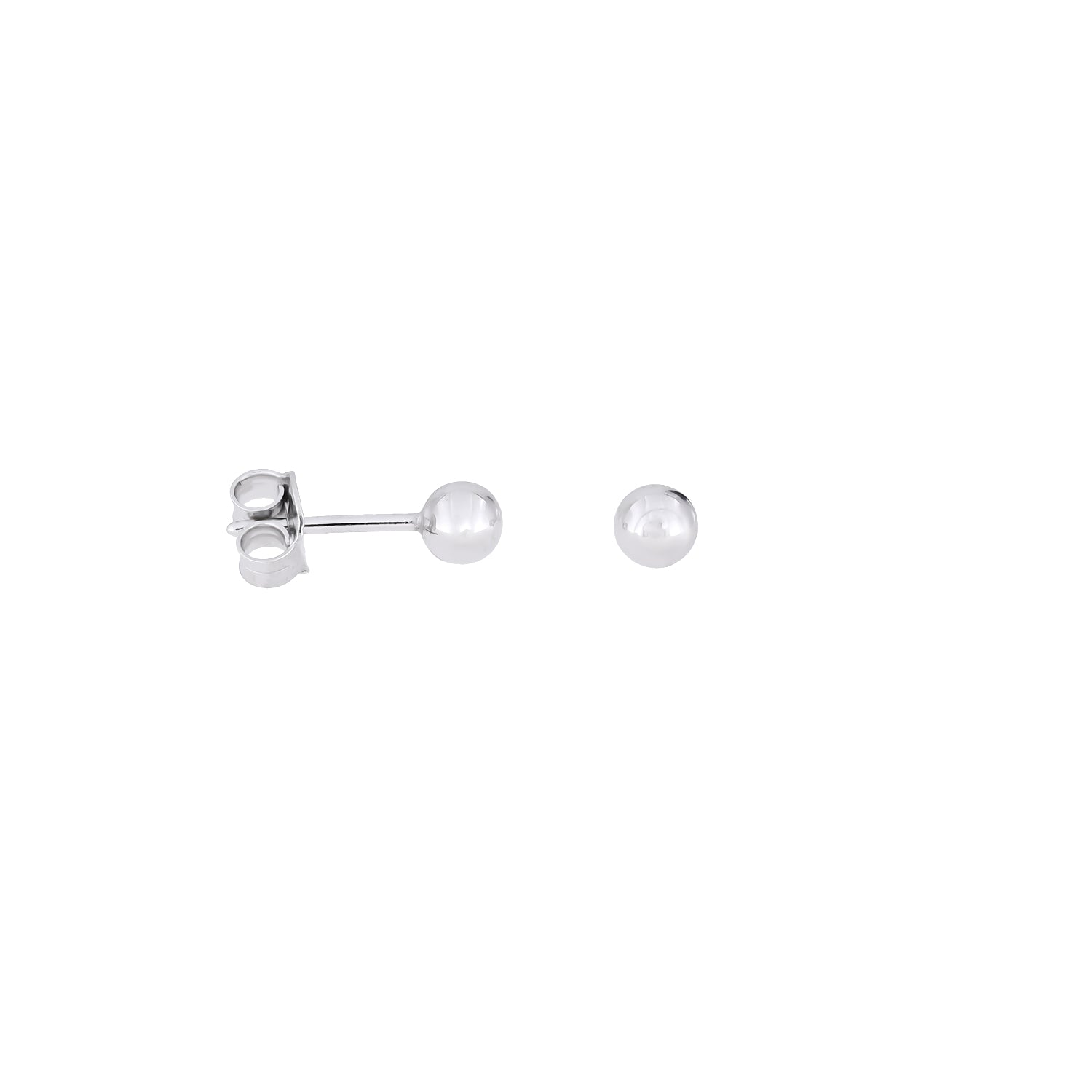 Pair of polished sterling silver ball stud earrings available in multiple sizes, showcasing a minimalist, sculptural design for refined everyday silver jewellery.