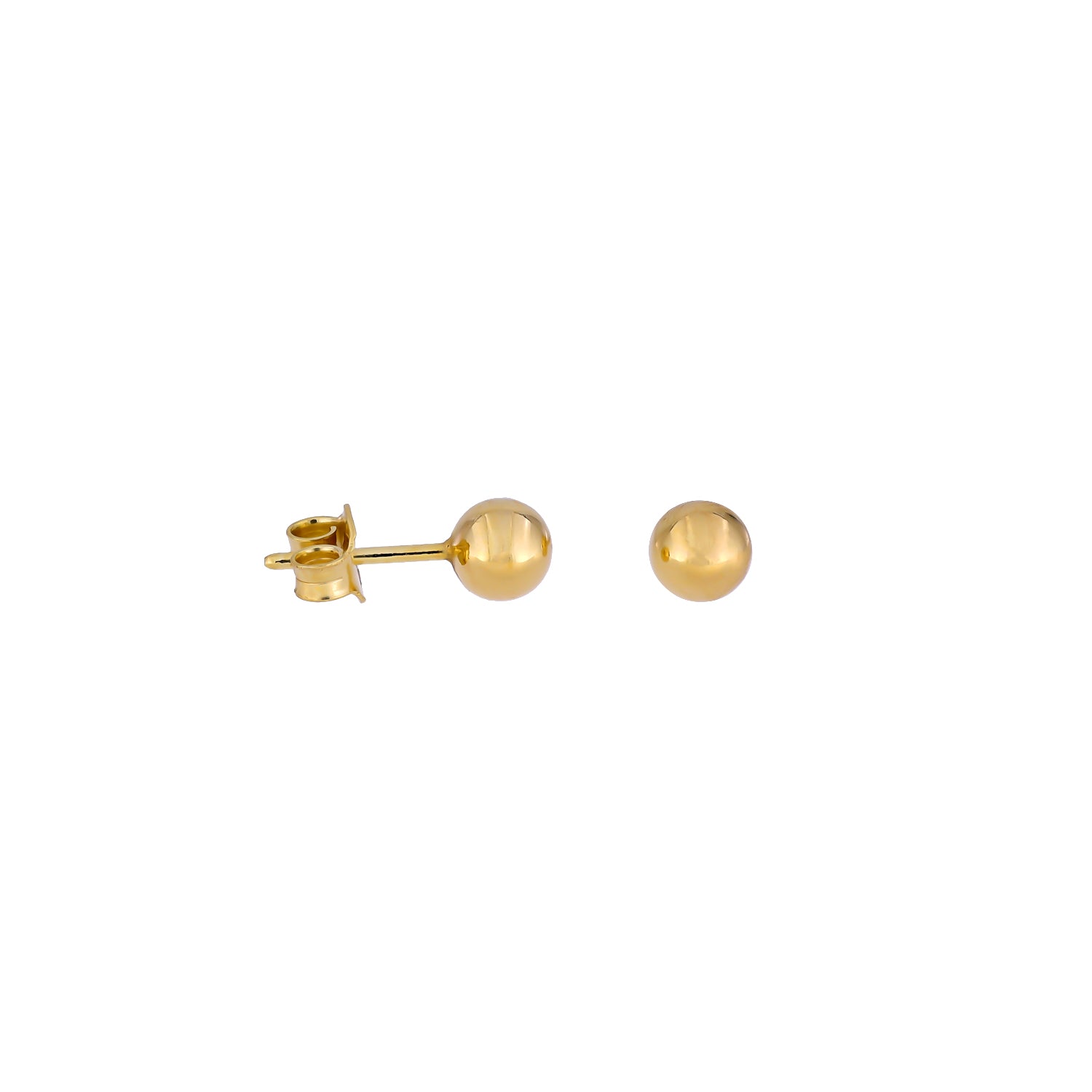 Pair of polished gold vermeil spherical stud earrings showcasing a smooth, reflective surface for a timeless and elegant sterling silver jewellery option.