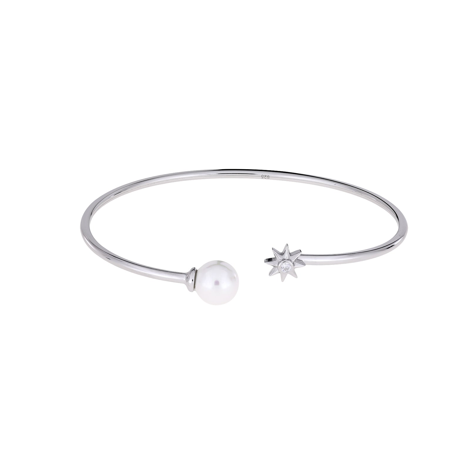 Silver Shell Pearl & Star Flexi Cuff Bangle