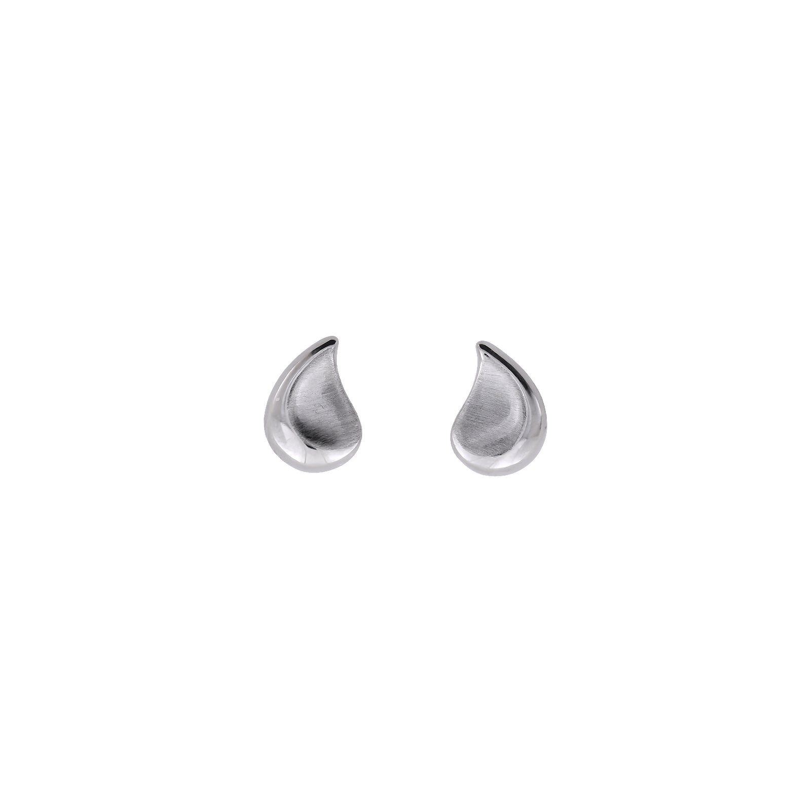 Silver Satin and Polished Teardrop Stud Earrings