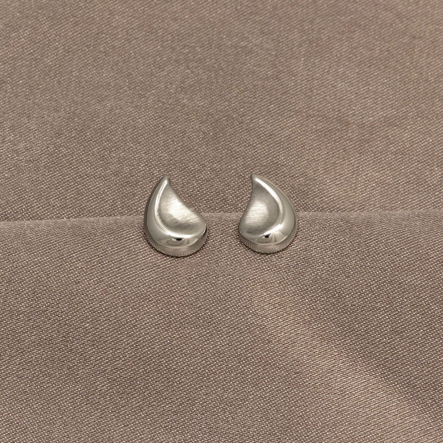 Silver Satin and Polished Teardrop Stud Earrings