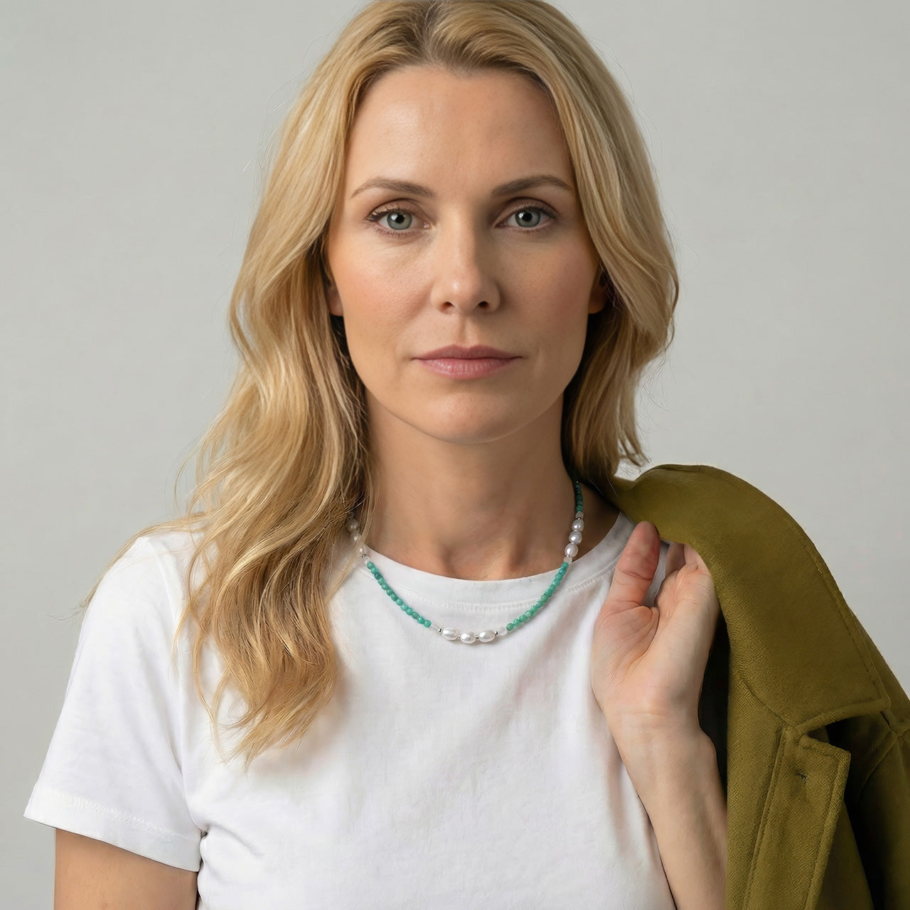 Amazonite and Freshwater Pearl Necklace