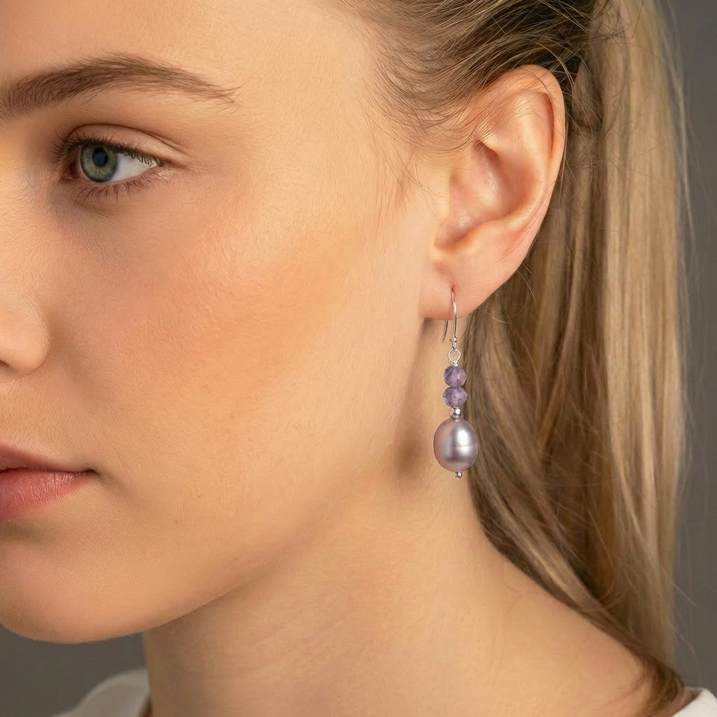 Iolite and Freshwater Pearl Drop Earrings