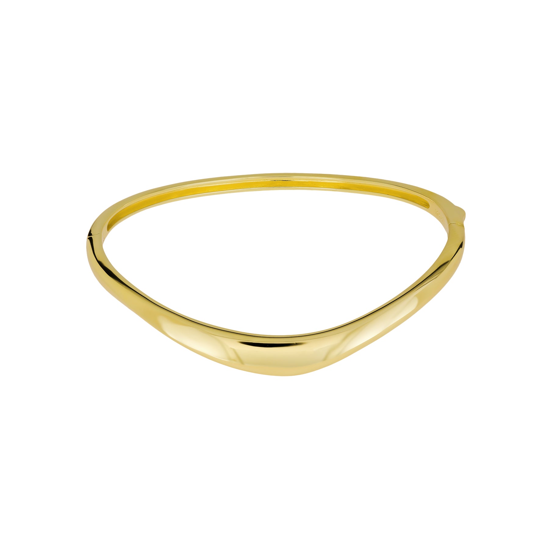 Sleek hinged bangle crafted in gold vermeil, featuring a slim, sculptural wave design for a refined and contemporary look in silver and gold jewellery.