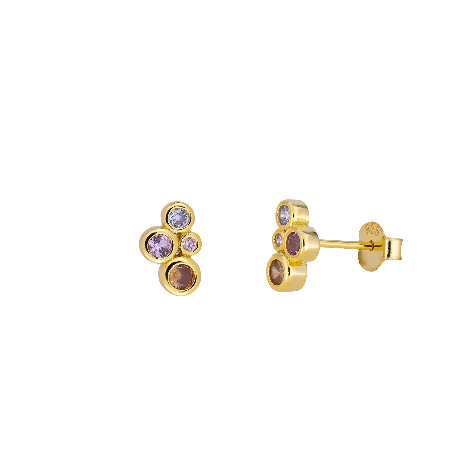 Gold Vermeil Colourful Pink Bubbles Stud Earrings