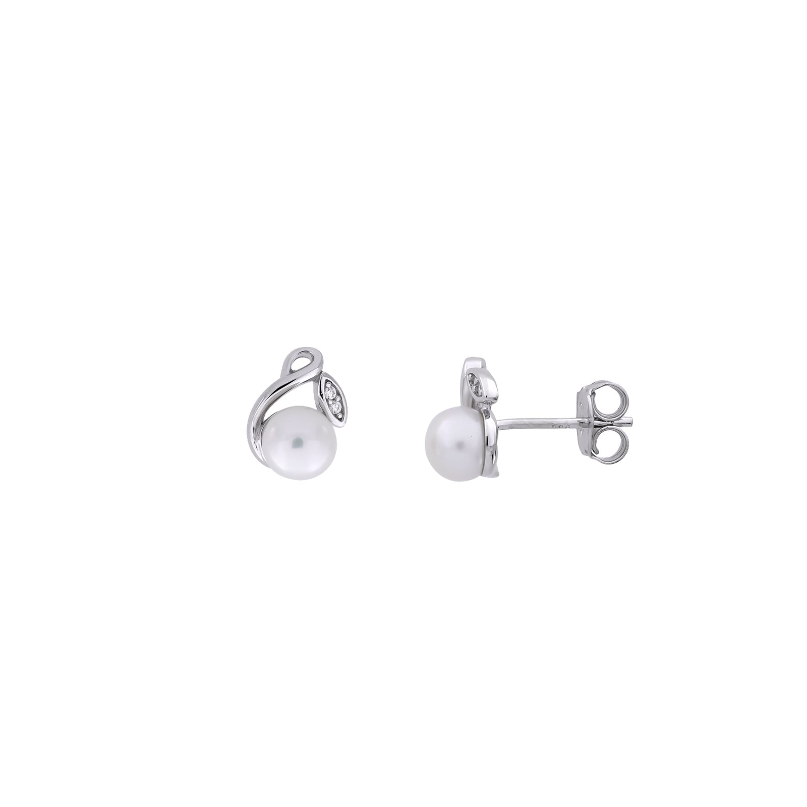 Silver & Freshwater Pearl Bud Stud Earring