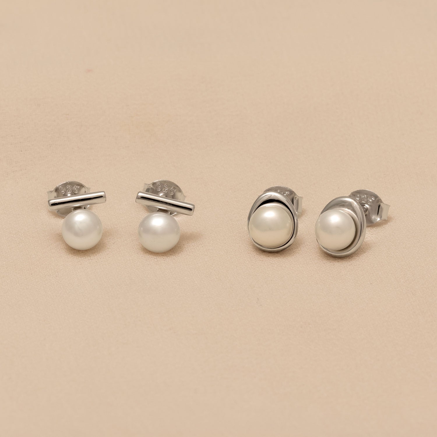 Silver & Freshwater Pearl Bar Stud Earring