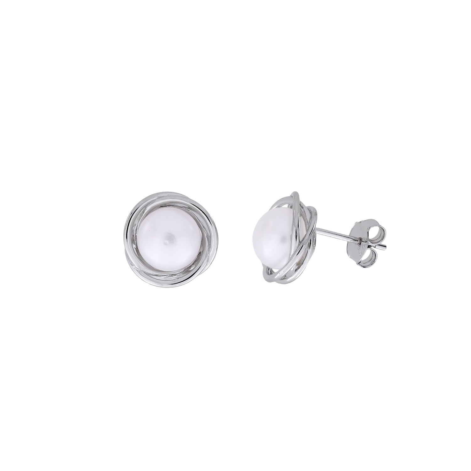Silver & Freshwater Pearl Triple Strand Surround Stud Earring