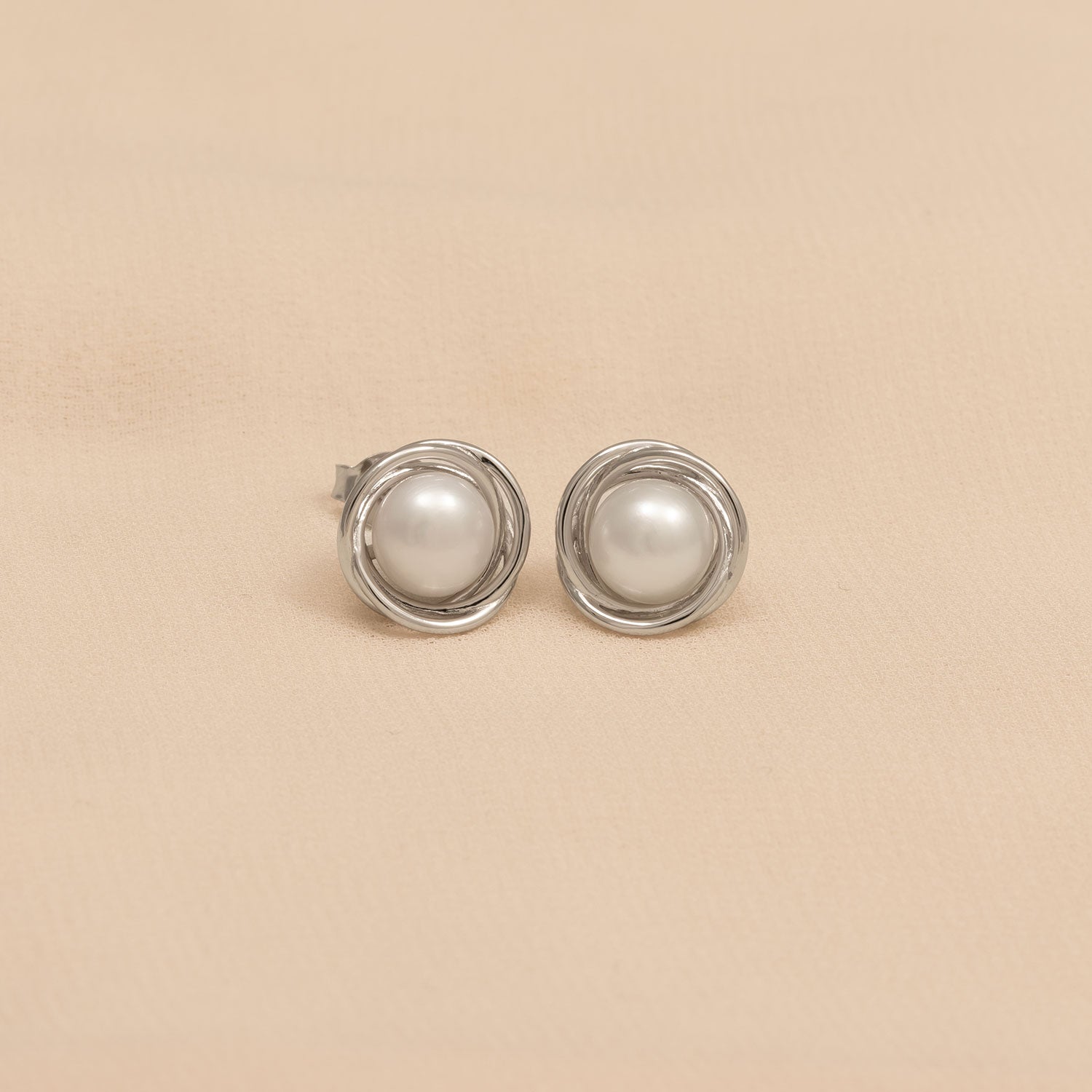 Silver & Freshwater Pearl Triple Strand Surround Stud Earring
