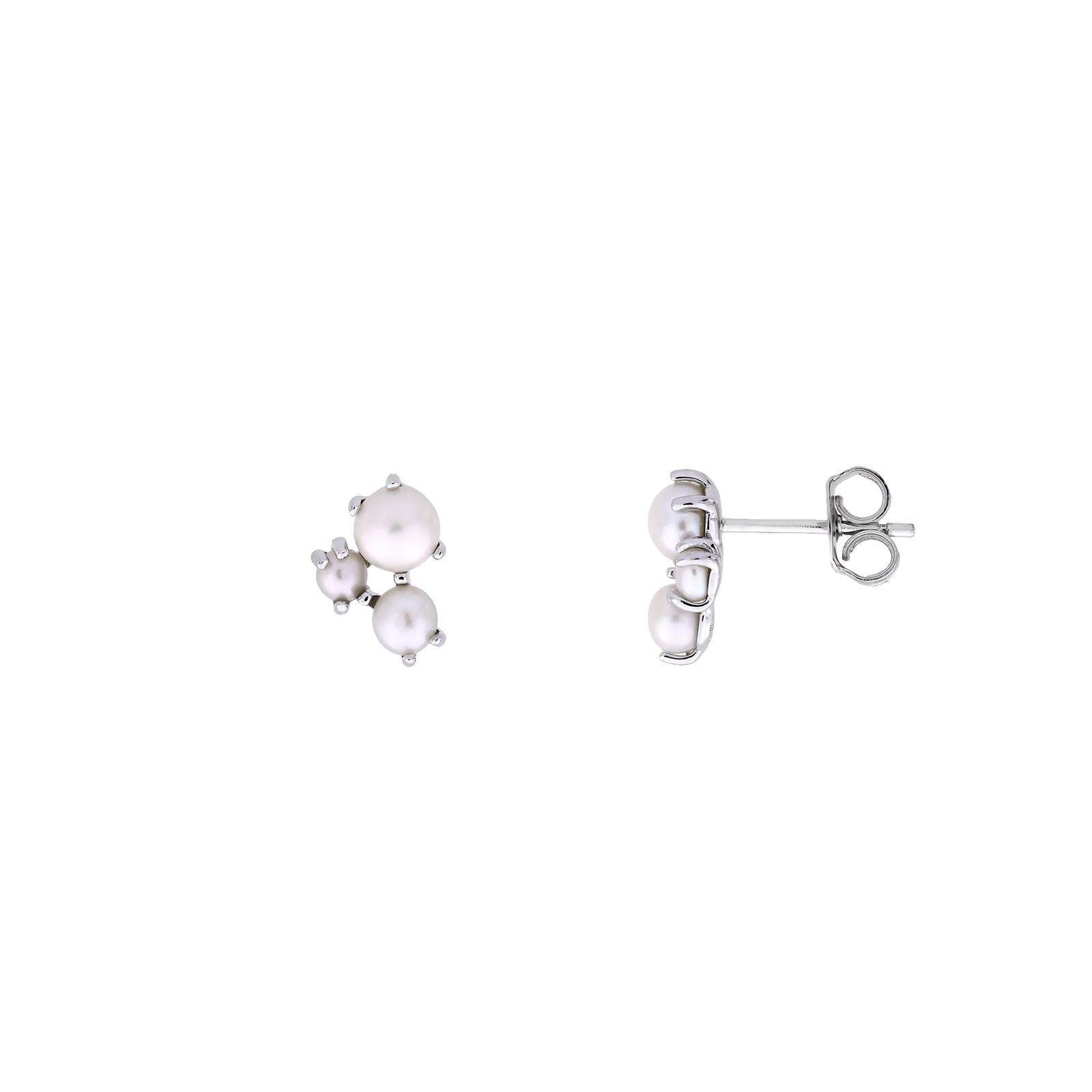 Silver and Triple Freshwater Pearl Stud Earring