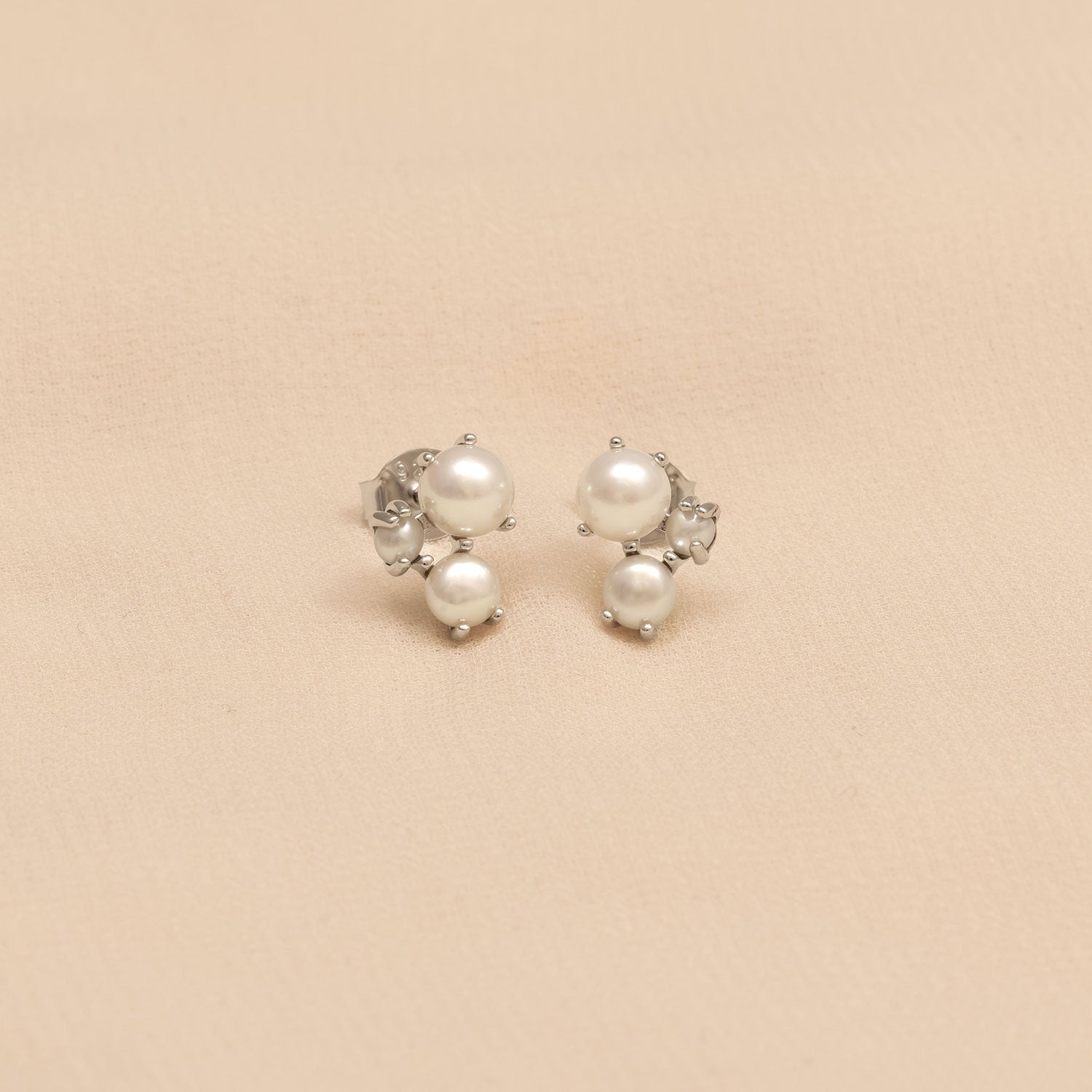 Silver and Triple Freshwater Pearl Stud Earring