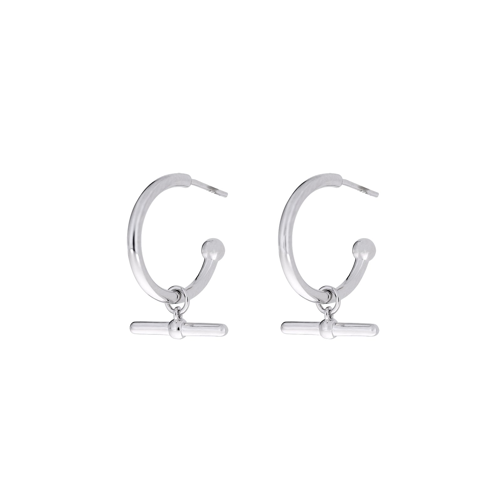 Silver T-Bar Charm Hoop Earrings