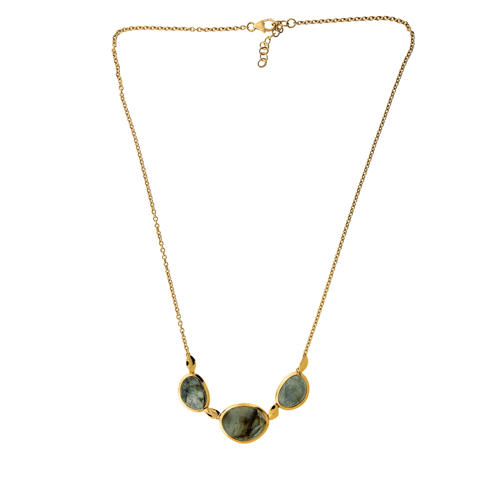 Gold Vermeil and Spectrolite Triple Stone Necklace