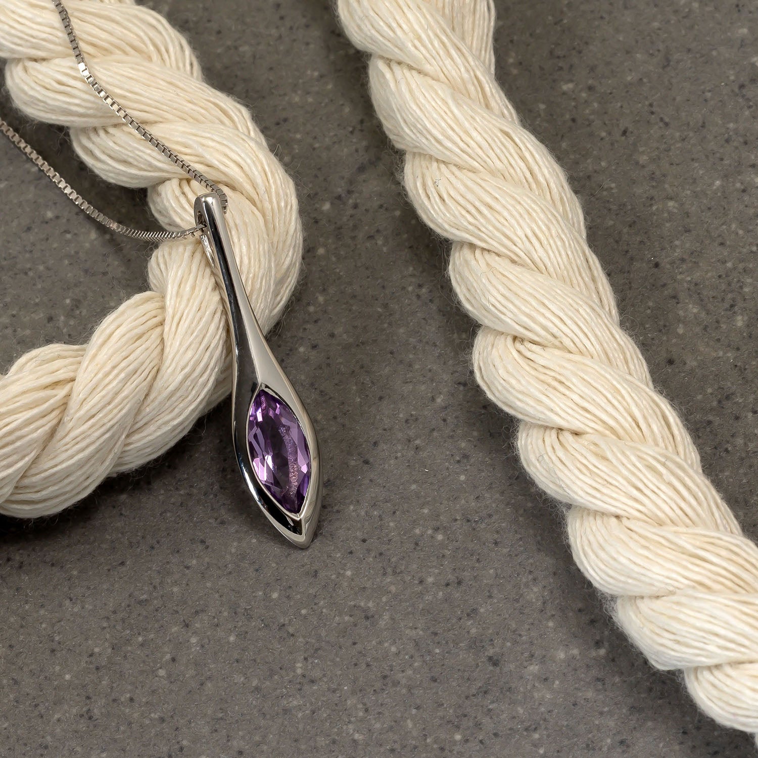 Sterling Silver & Amethyst Elegant Marquise Pendant