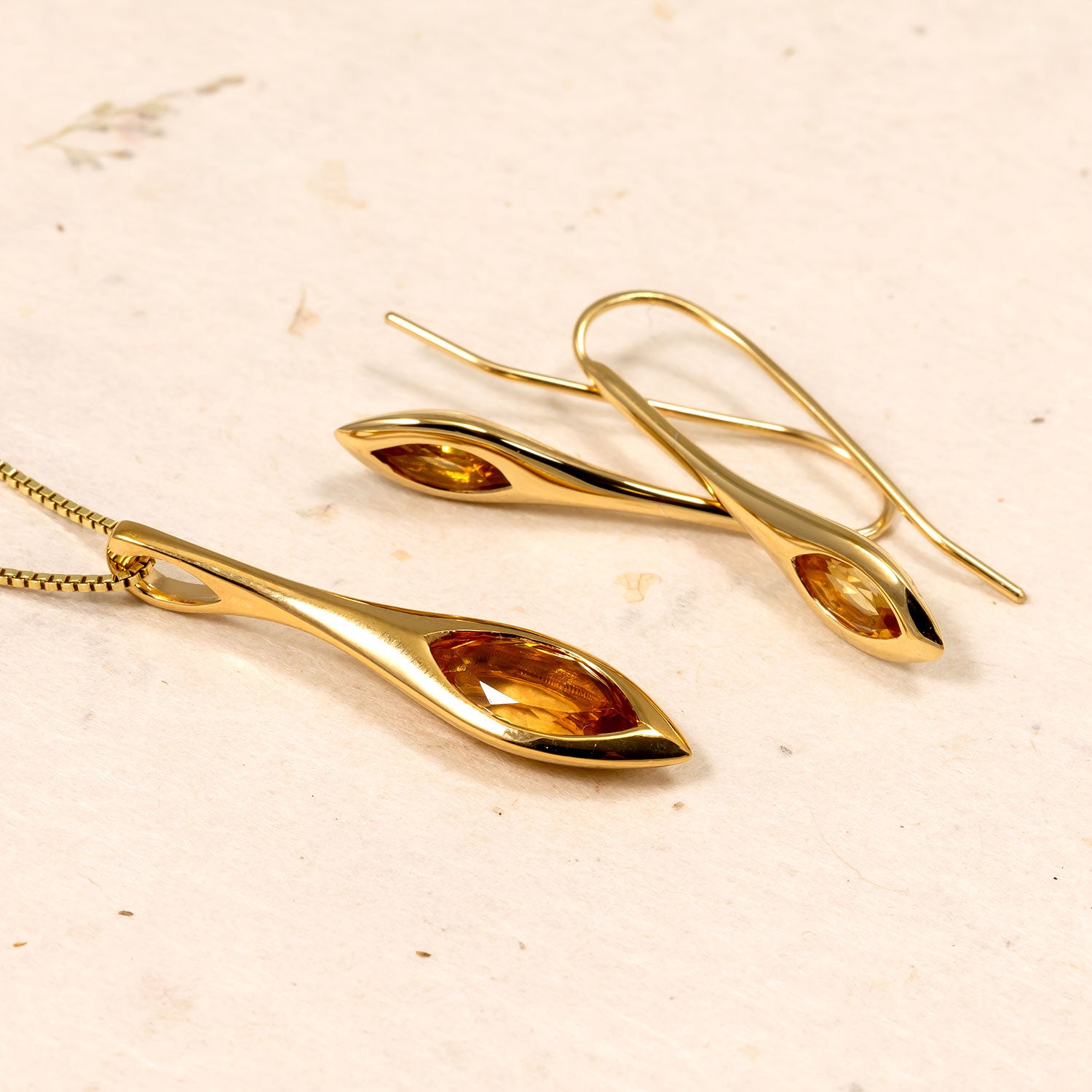 Gold Vermeil & Citrene Elegant Marquise Drop Earrings
