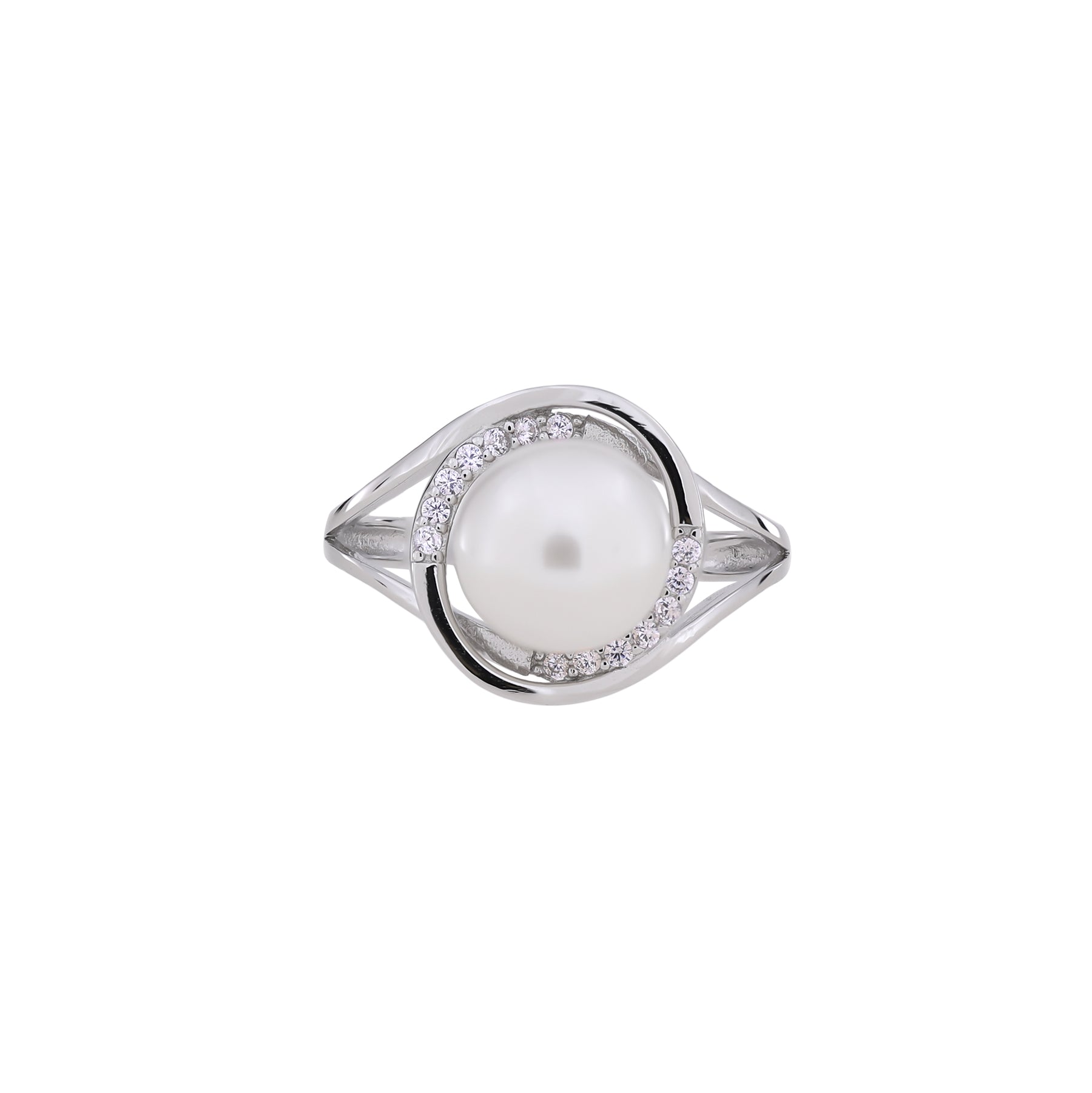 Silver, Cubic Zirconia & Freshwater Pearl Looping Ring