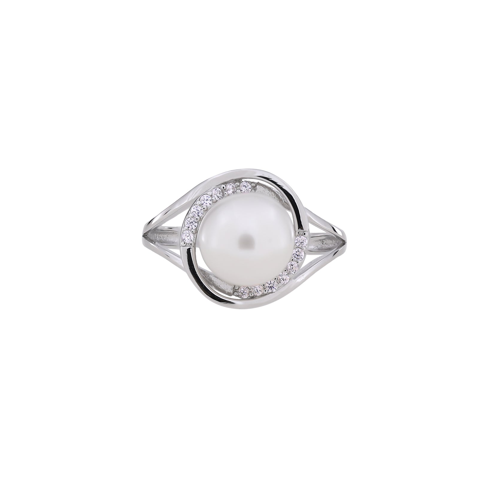 Silver, Cubic Zirconia & Freshwater Pearl Looping Ring