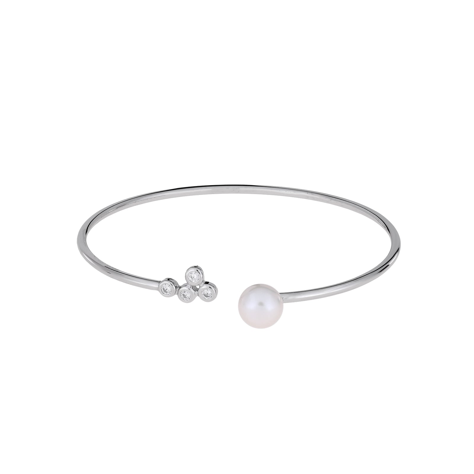 Silver Freshwater Pearl & Cubic Zirconia Flexi Cuff Bangle