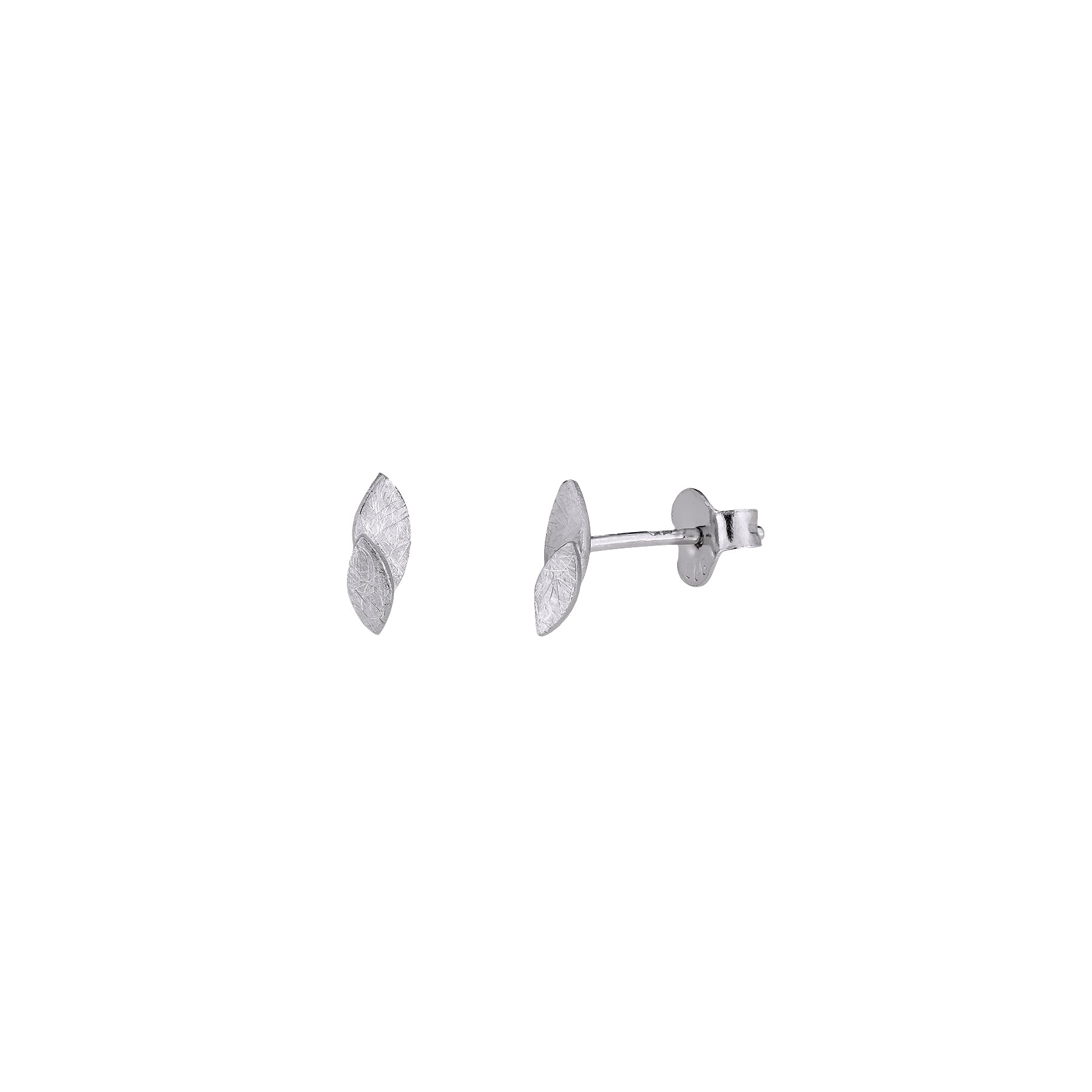 Pair of sterling silver stud earrings featuring a double marquise shape with a textured finish, offering a contemporary and sculptural design for elegant everyday wear.