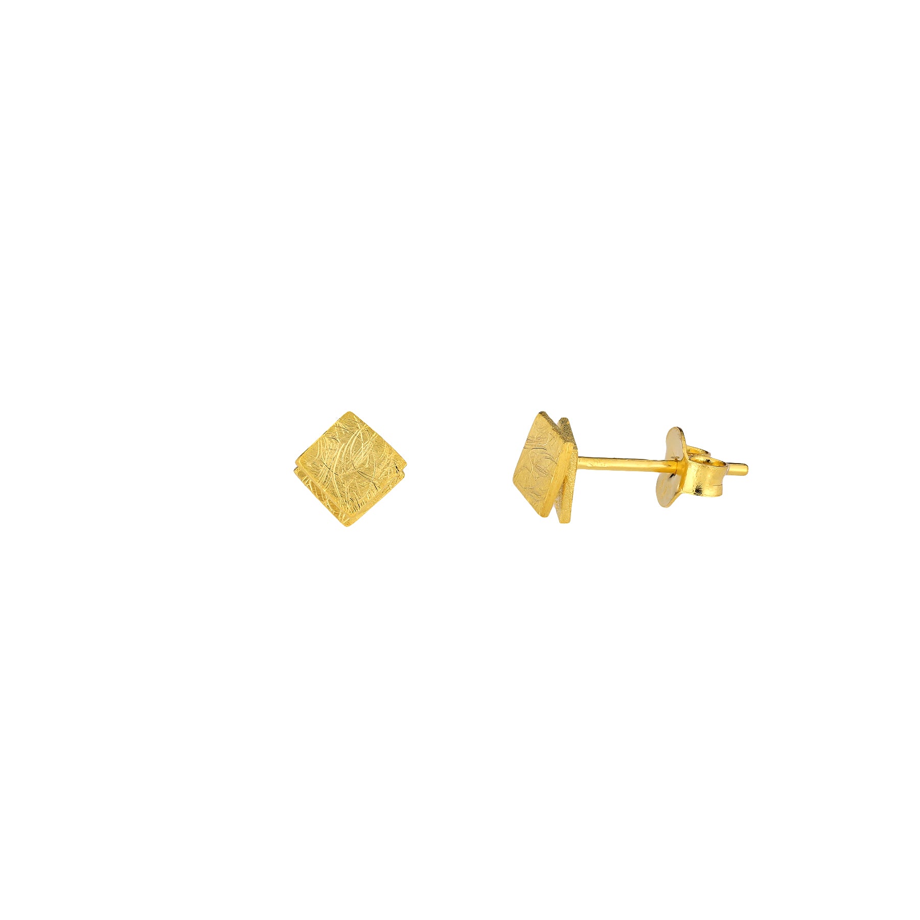 Gold Vermeil Textured Finish Double Square Stud Earrings