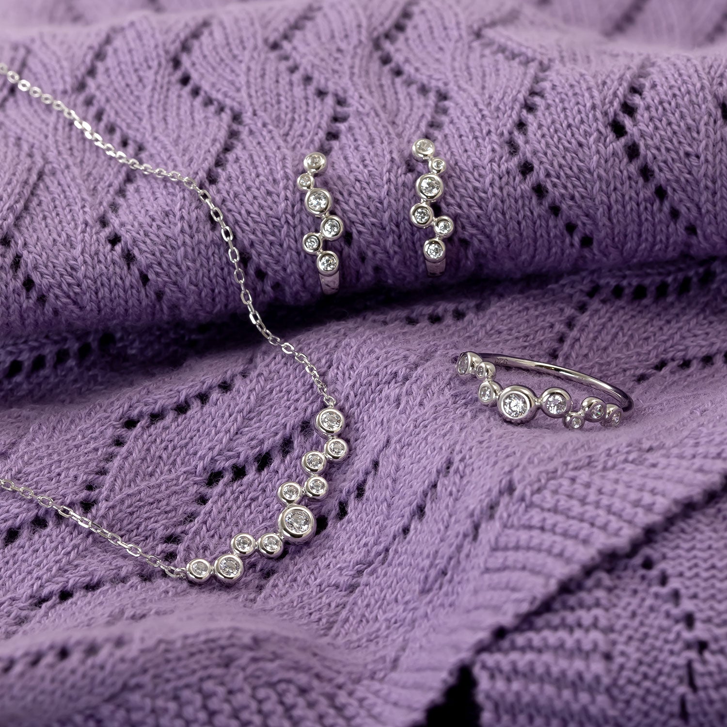 Silver & Cubic Zirconia Cluster Half Hoop Earrings