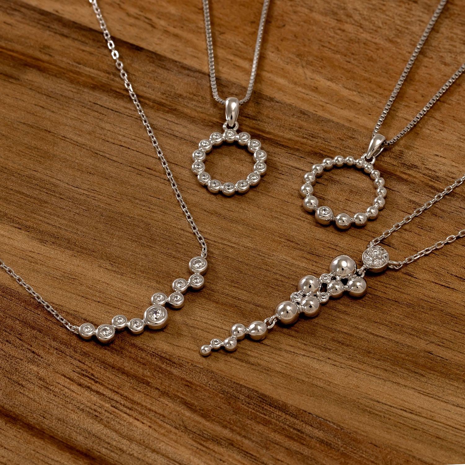 Silver Beaded Waterfall Pendant with Cubic Zirconia