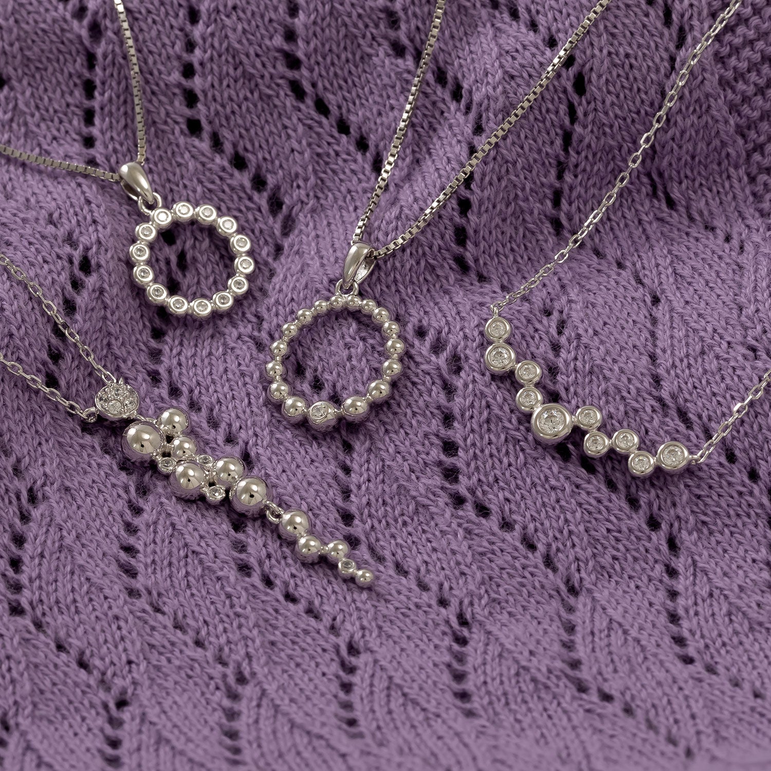 Silver Beaded Waterfall Pendant with Cubic Zirconia