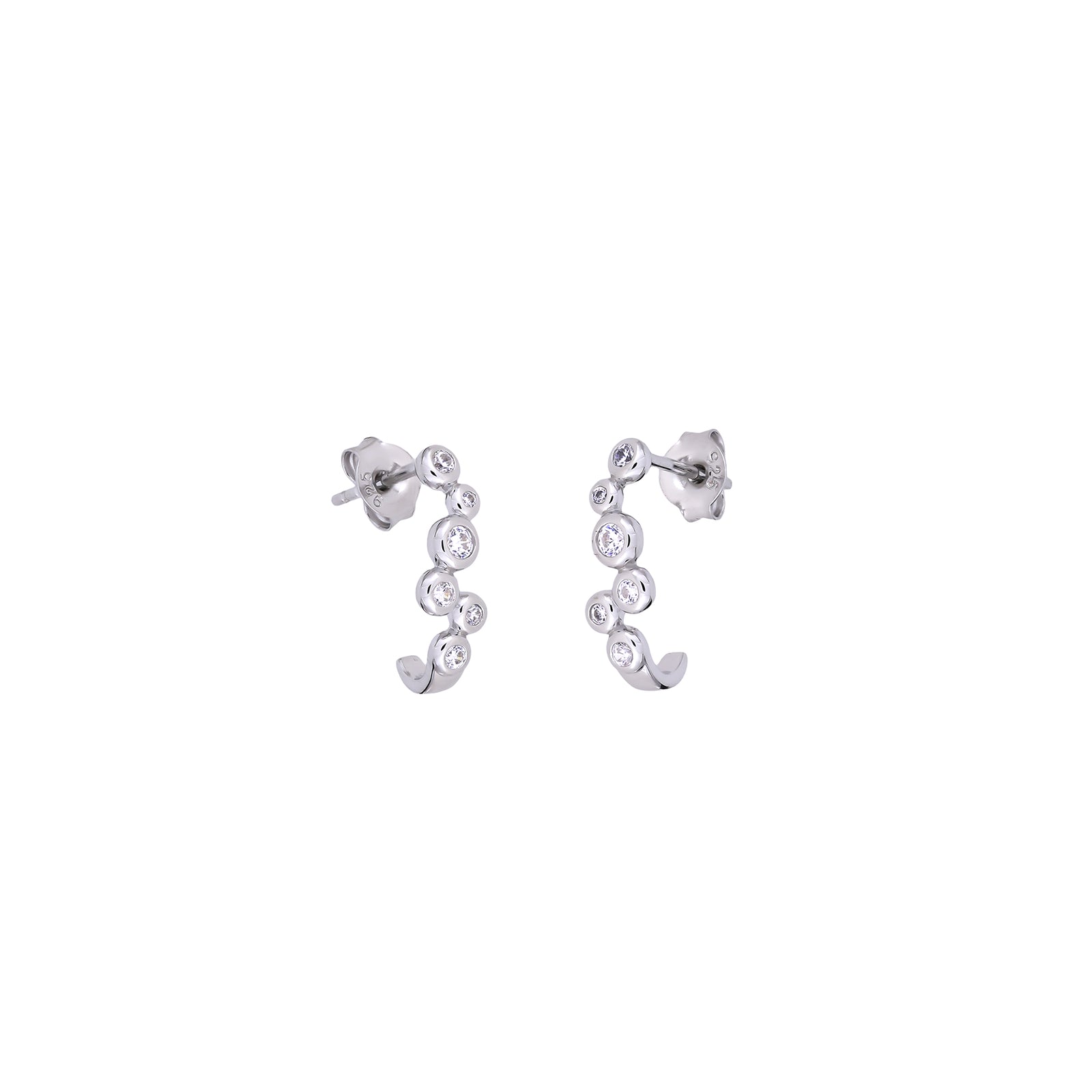 Silver & Cubic Zirconia Cluster Half Hoop Earrings