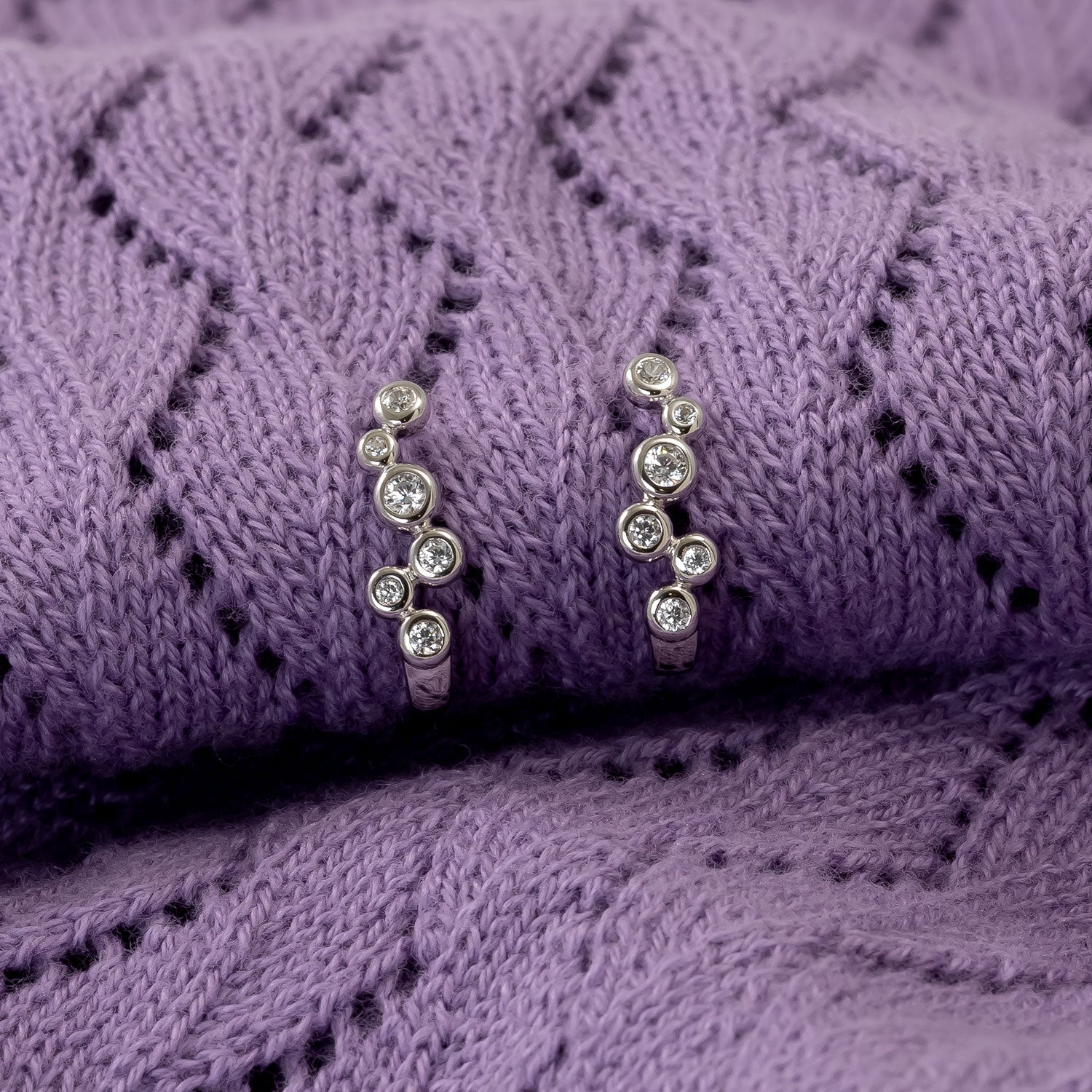 Silver & Cubic Zirconia Cluster Half Hoop Earrings