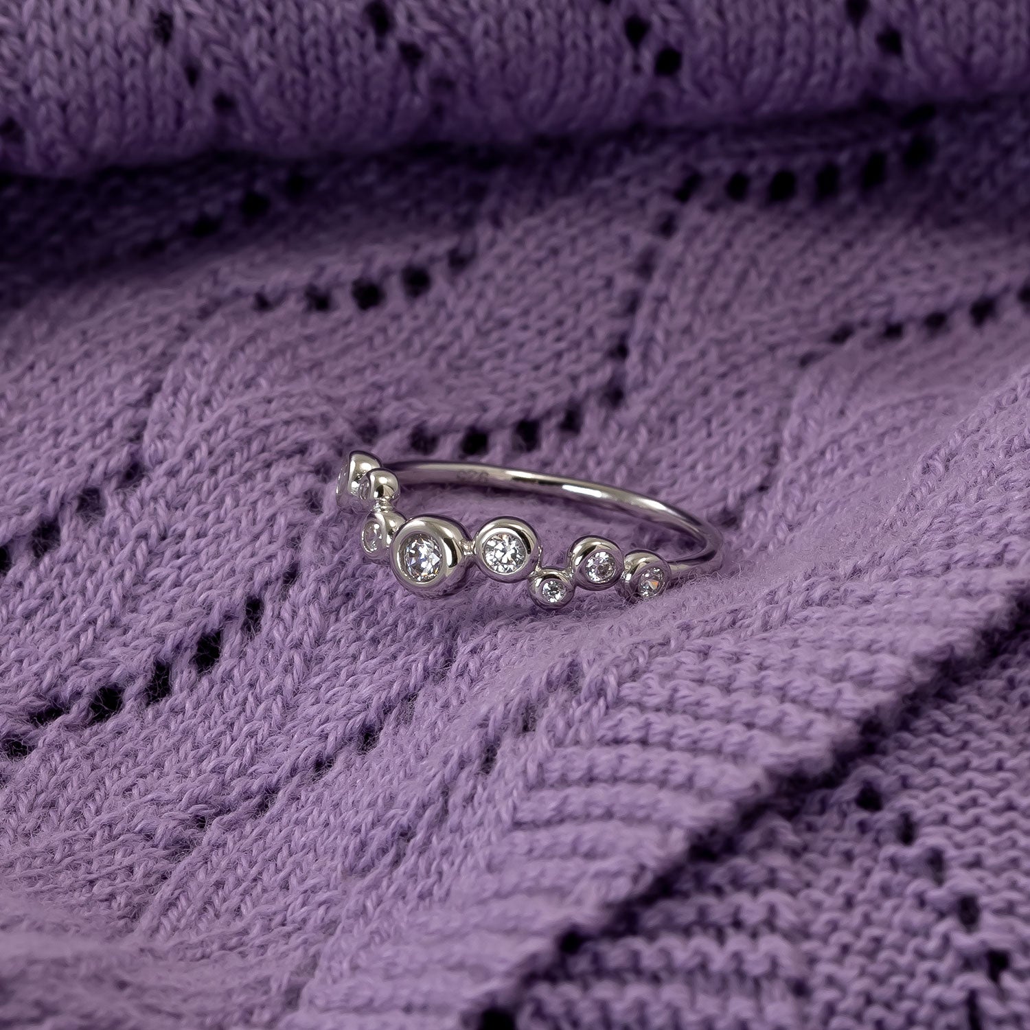 Silver & Cubic Zirconia Bubbles Cluster Ring